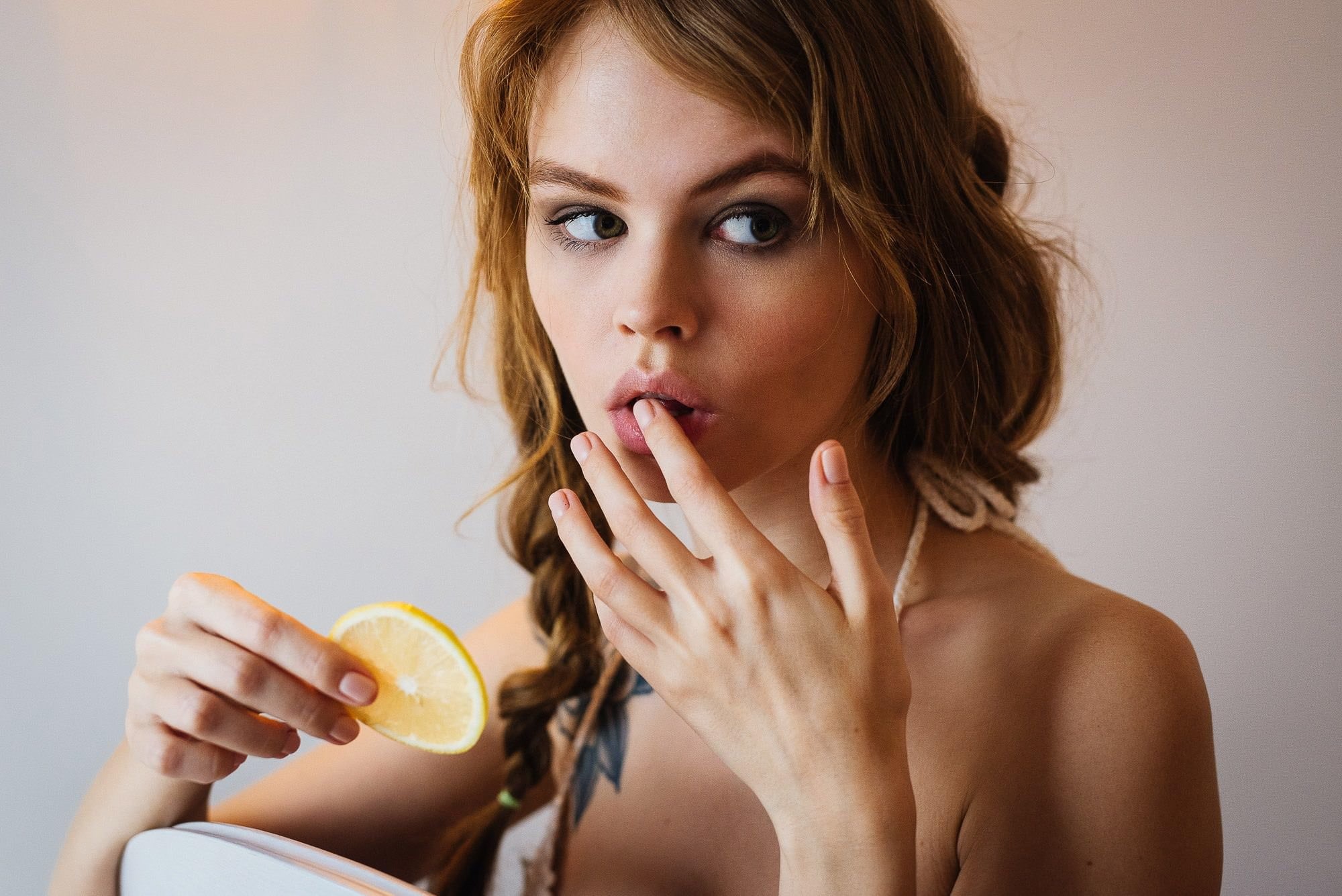 pink nails, headshot, one person, finger on lips, beautiful people, pigtails, beautiful woman, 1080P, hairstyle, women, portrait, looking at camera, pink lipstick, HD Wallpaper