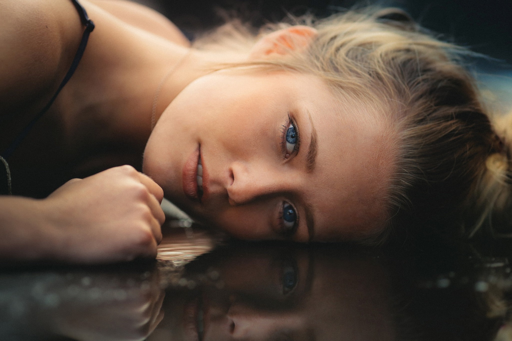 close-up, contemplation, headshot, portrait, lifestyles, blonde, Meline Carmona, looking at camera, reflection, young adult, young women, blue eyes, women, HD Wallpaper