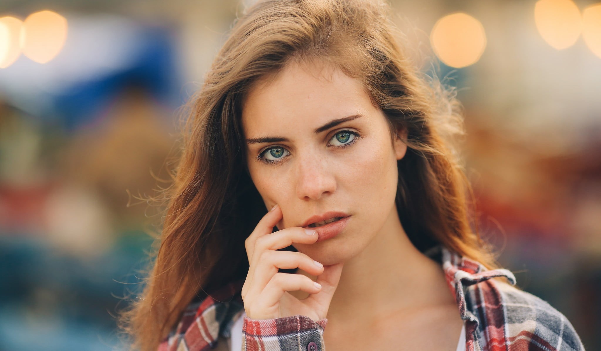 looking at camera, women, beautiful woman, blue eyes, young women, leisure activity, plaid, looking, David Olkarny, teenager, adult, hairstyle, lifestyles, HD Wallpaper