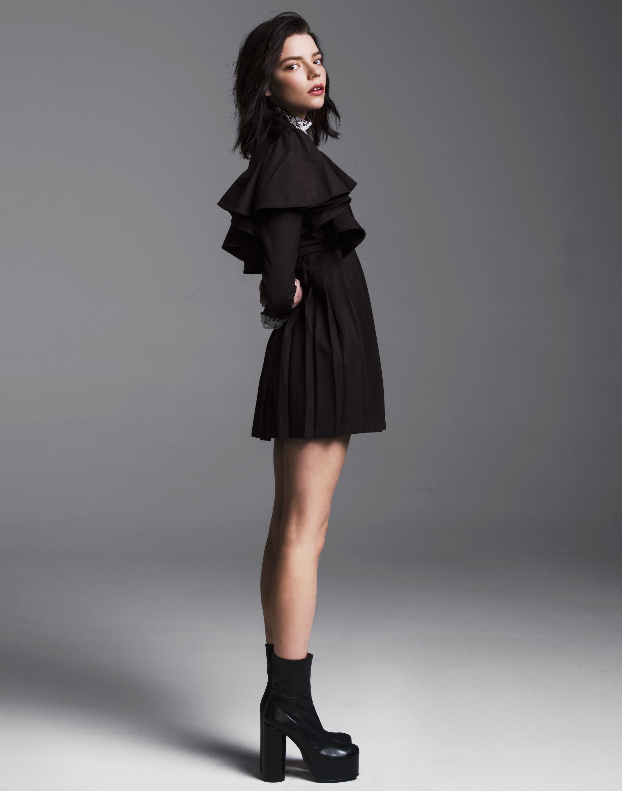 haute couture, fashion, gray, actress, dress, high heels, one person, shoe, women, hair, young adult, studio shot, standing, elegance, glamour, Anya Taylor-Joy, Phone HD Wallpaper