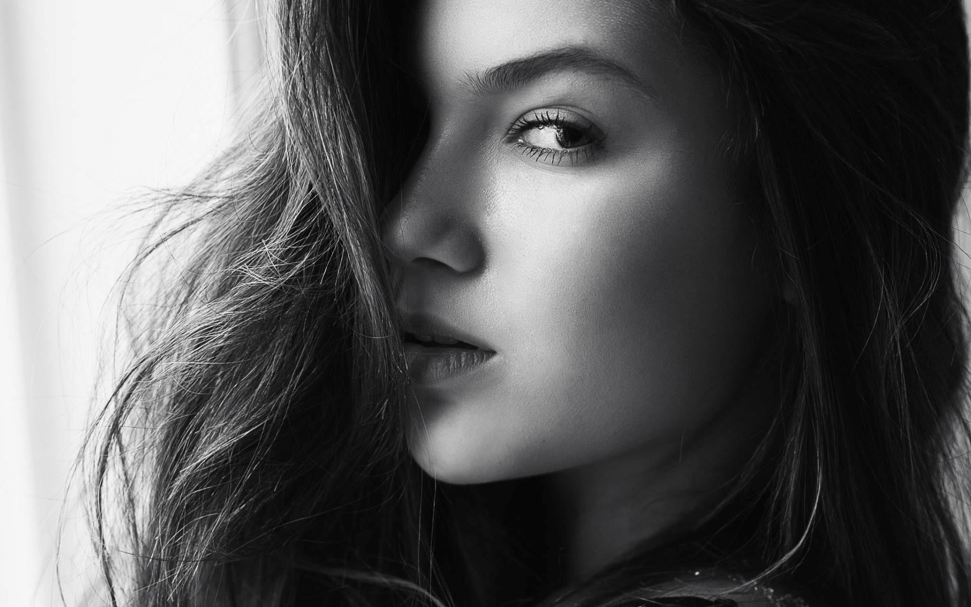 indoors, beauty, adult, Karin Burmenko, looking, women, hair, monochrome, human body part, hairstyle, young women, beautiful people, portrait, face, Matan Eshel, HD Wallpaper