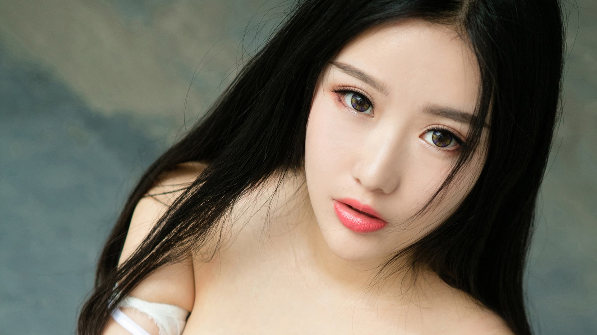 1080P, photography, women, pink lipstick, black hair, looking at viewer, portrait, model, face, Asian, HD Wallpaper