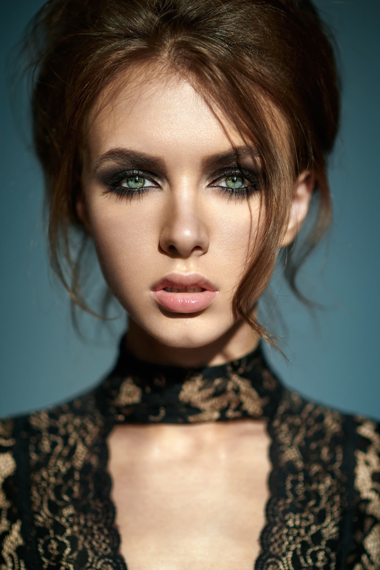 Viktoria Vishnevetskaya, portrait display, lace top, human face, face, fashion, beautiful woman, dark, s, human hair, lace, black, headshot, women, 720P, Phone HD Wallpaper