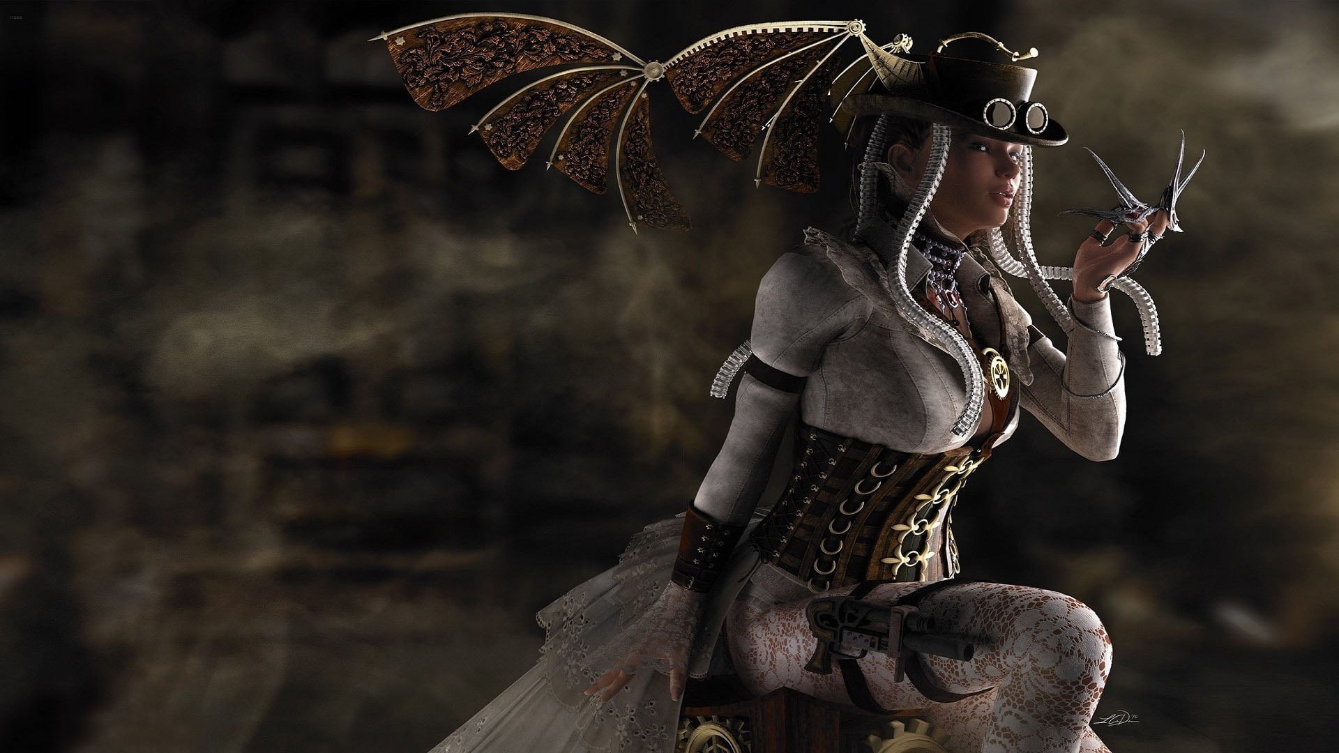 women, holding, architecture, people, old, real people, girl, gun, digital art, jewelry, halloween, monster - Fictional Character, necklace, 1080P, CGI, HD Wallpaper