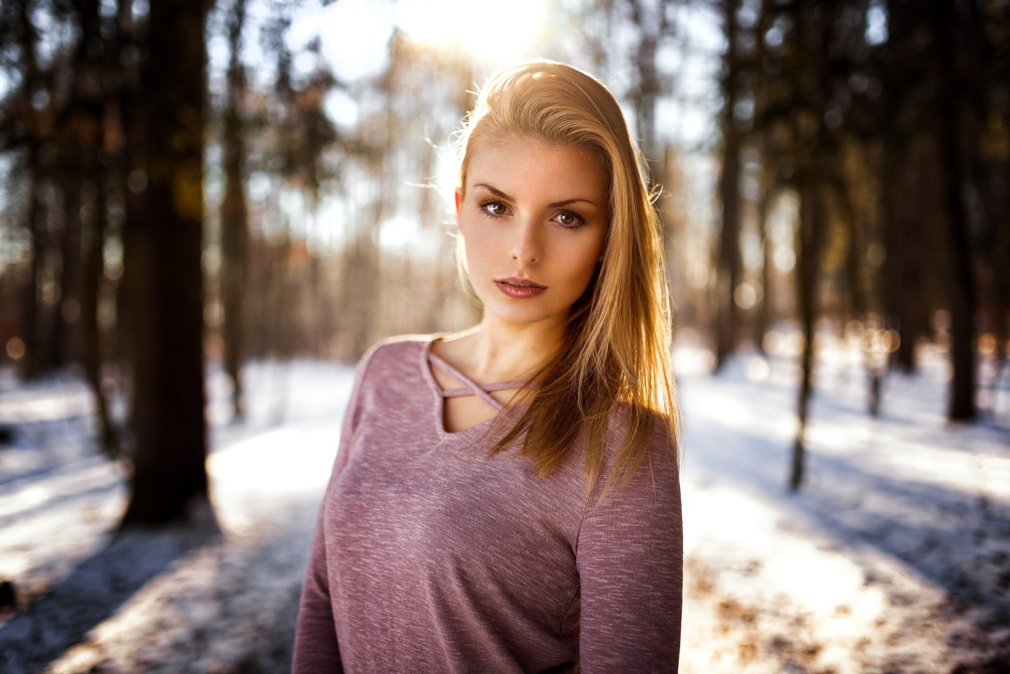 fashion, trees, Miro Hofmann, one person, outdoors, portrait, young women, young adult, forest, looking at camera, women, long hair, 1080P, beauty, blonde, HD Wallpaper