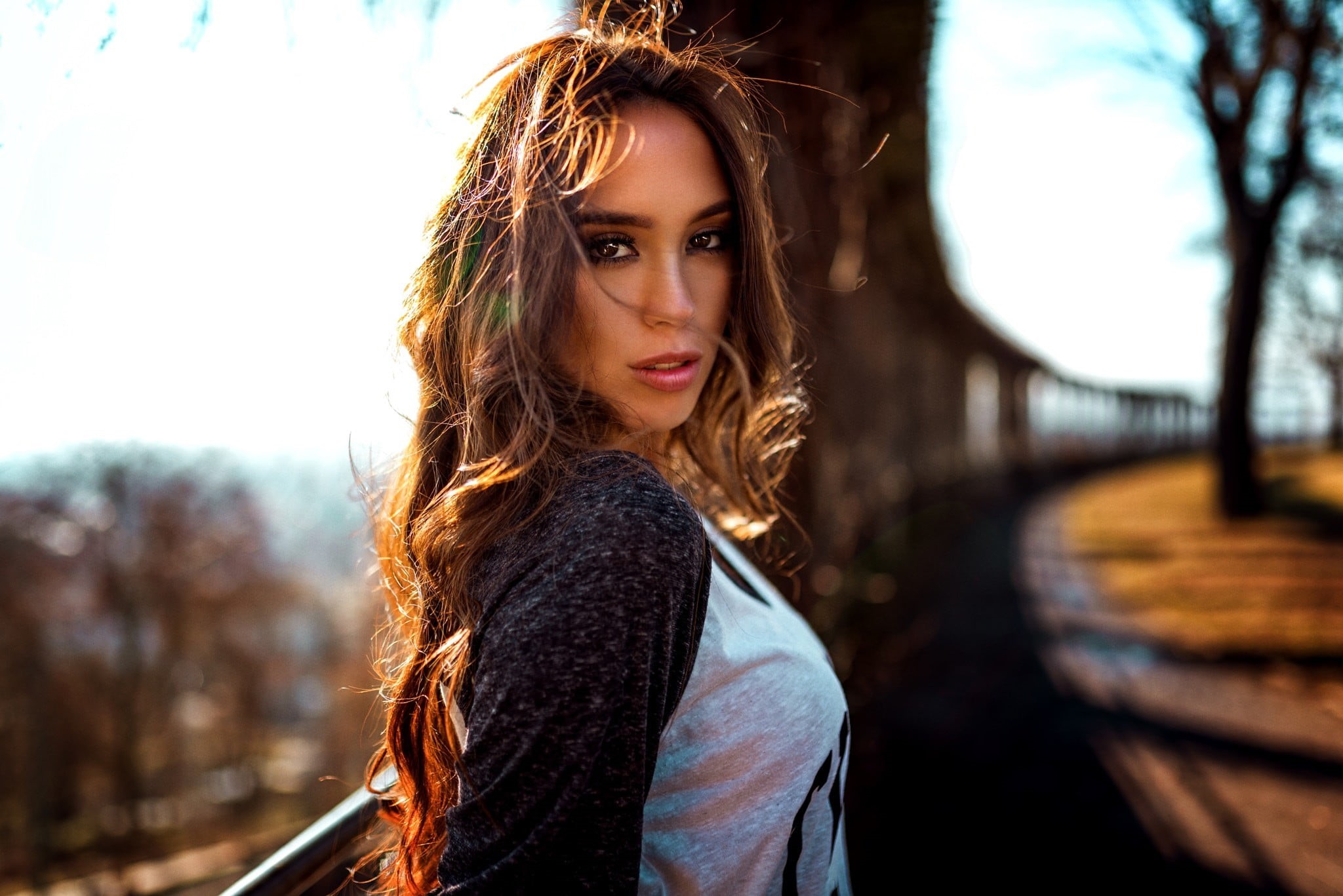 hairstyle, beautiful woman, long hair, wavy hair, young adult, leisure activity, Miro Hofmann, depth of field, women, contemplation, portrait, face, focus on foreground, HD Wallpaper