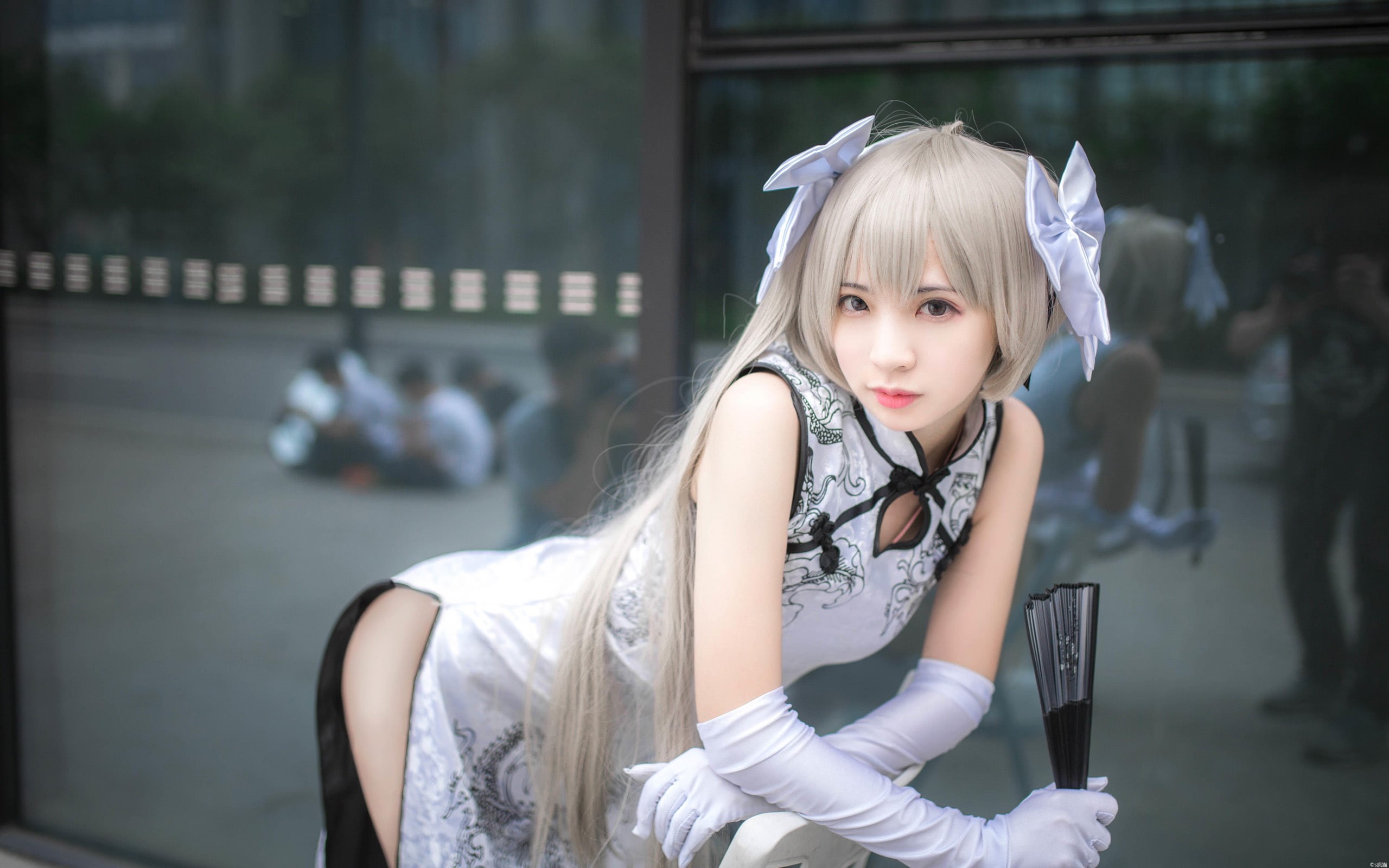 Cheongsam, cosplay, gloves, Kasugano Sora, 2K, Chinese dress, arched back, asian cosplayer, HD Wallpaper