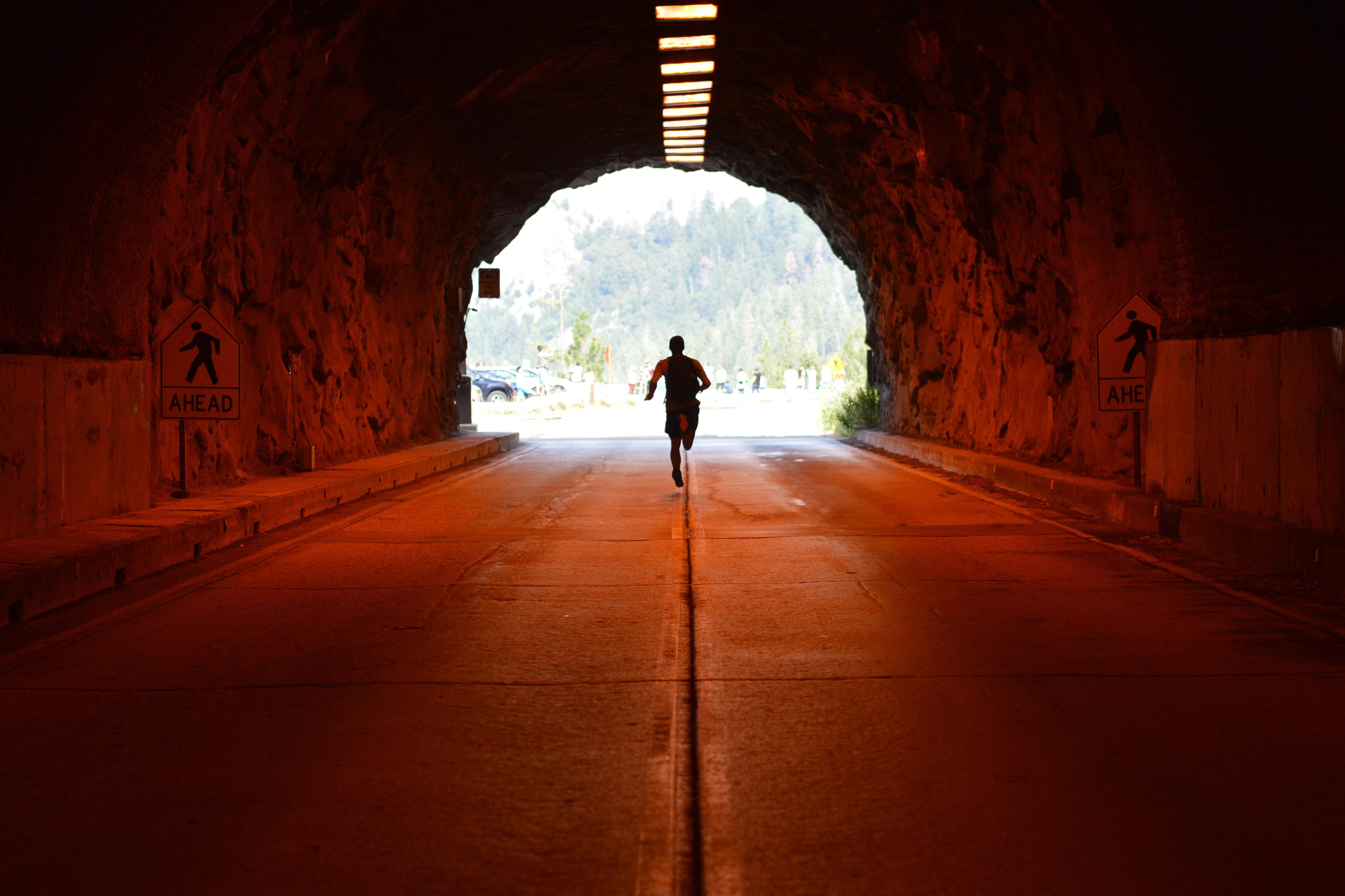 people, health, exercise, full length, jogger, tunnel, standing, men, walking, one Person, indoors, direction, runner, 4K, back Lit, dark, real people, HD Wallpaper