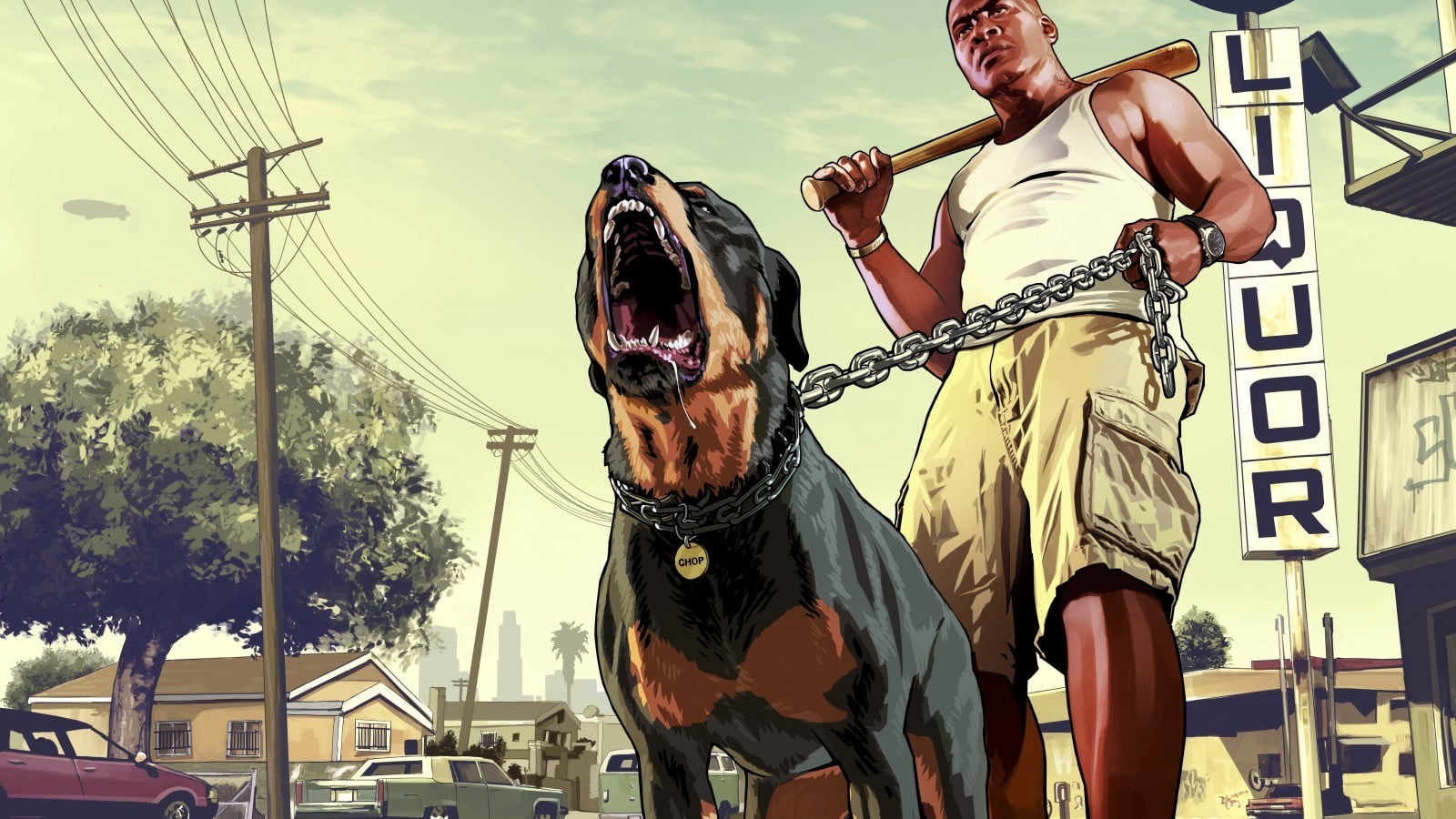 sky, digital, casual clothing, lifestyles, domestic, gta, real people, one animal, mammal, pet owner, video games, nature, Rockstar Games, dog, HD Wallpaper