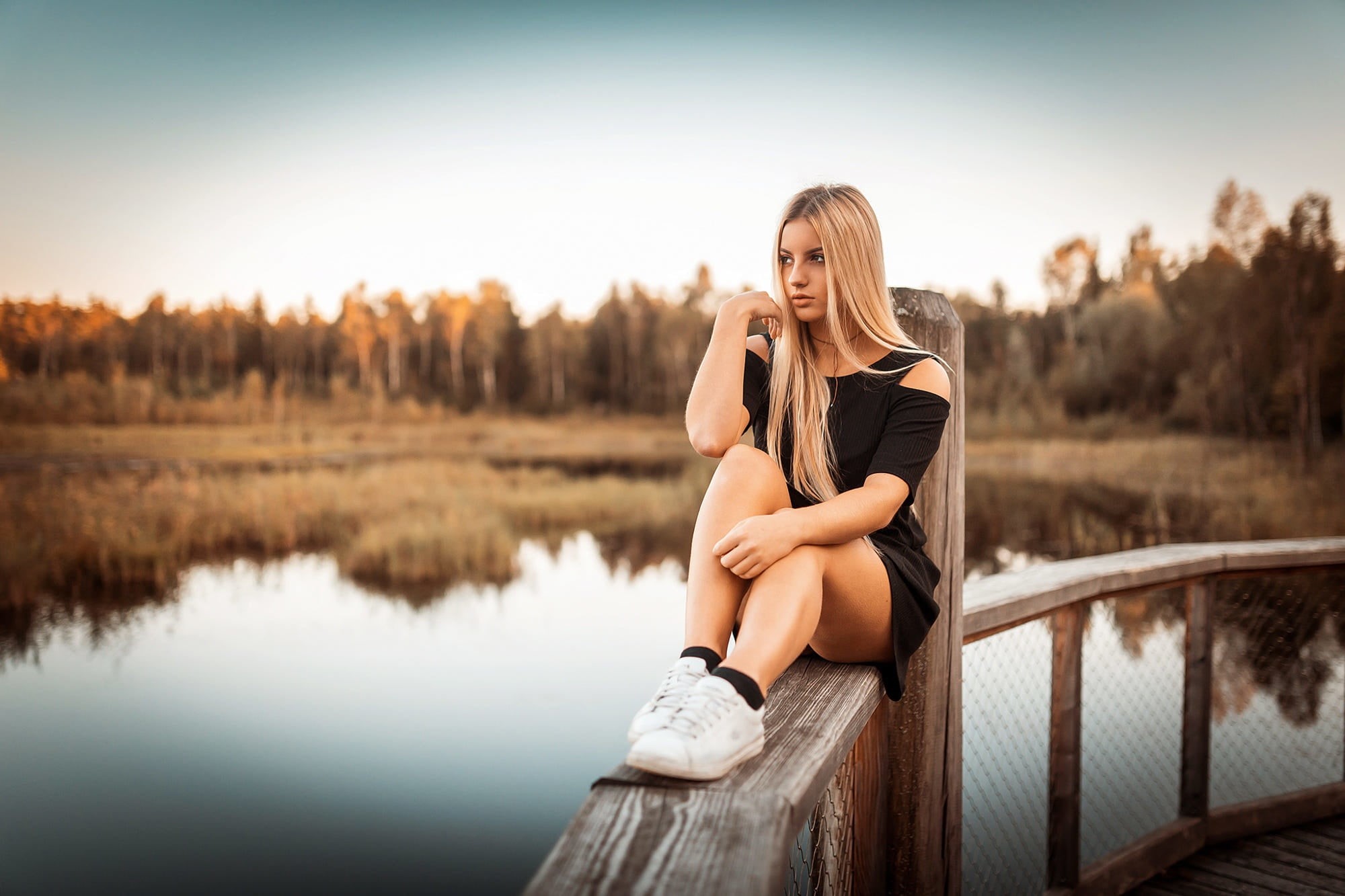 long hair, beautiful woman, hairstyle, shoulder, hair, connection, communication, black, reflection, water, 1080P, one person, Reinhard Fürstberger, young adult, HD Wallpaper