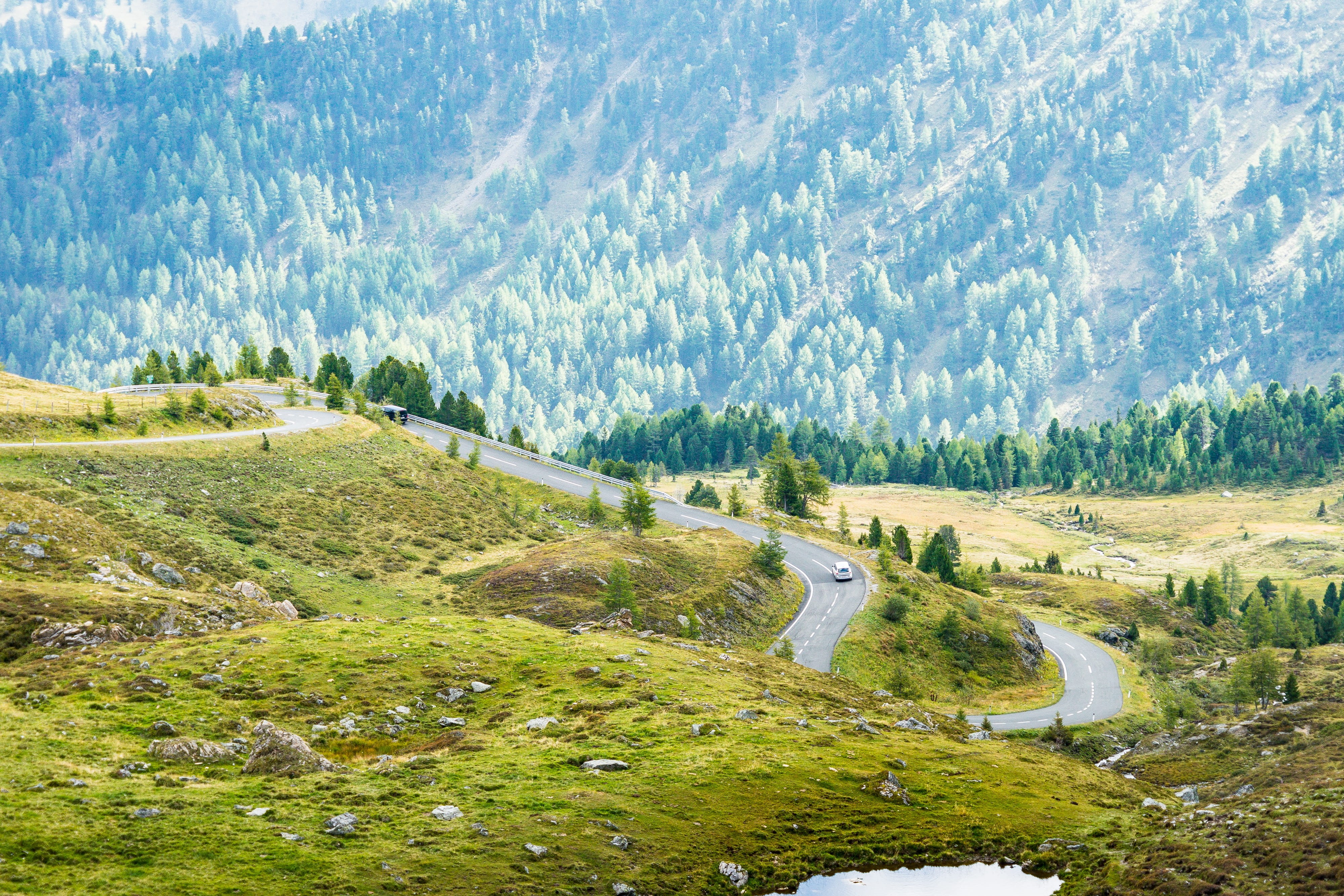 mountain range, agriculture, woodland, green Color, coniferous tree, transportation, pine tree, scenics - nature, Austrian, hill, day, Beautiful, land, HD Wallpaper