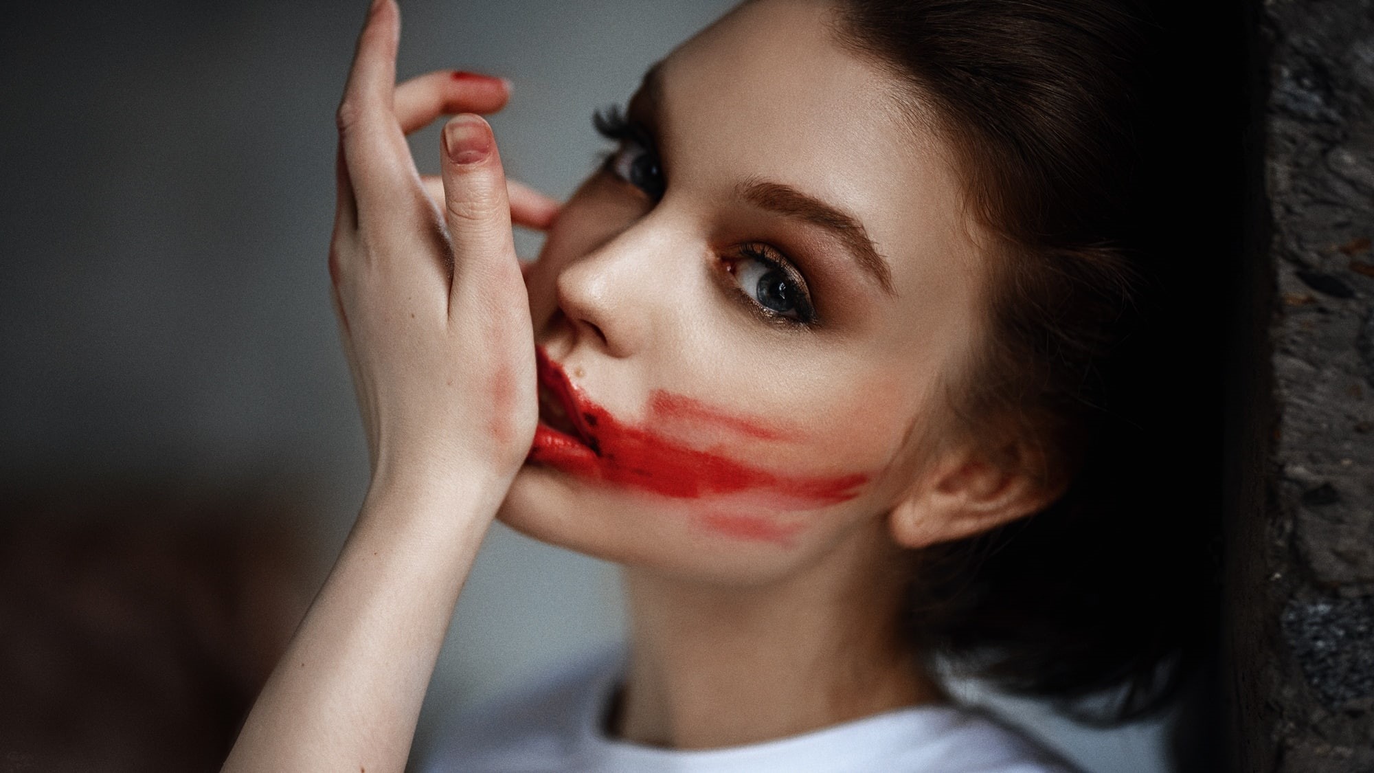 human limb, portrait, indoors, women, Olya Pushkina, lipstick, human arm, human body part, young adult, one person, close-up, face, hair, beauty, Georgy Chernyadyev, HD Wallpaper
