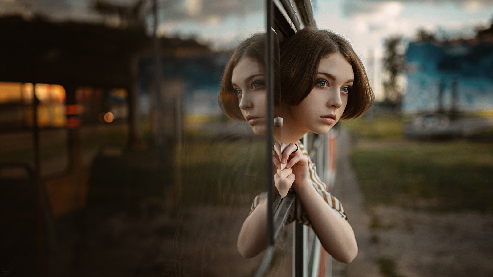 hairstyle, portrait, focus on foreground, adult, beautiful woman, beauty, one person, reflection, fashion, Olya Pushkina, model, contemplation, waist up, HD Wallpaper