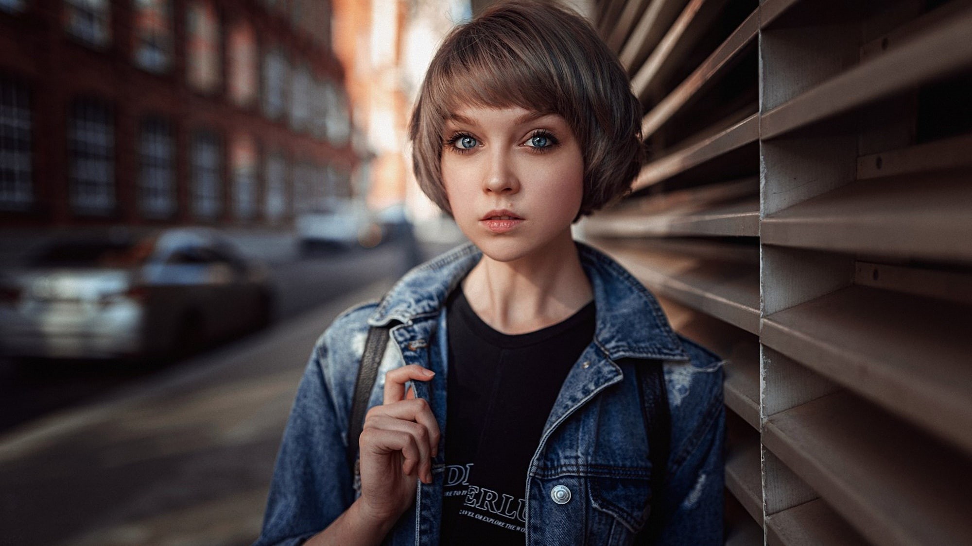 serious, beautiful woman, standing, contemplation, adolescence, one person, Olya Pushkina, urban, 1080P, beautiful people, front view, casual clothing, HD Wallpaper