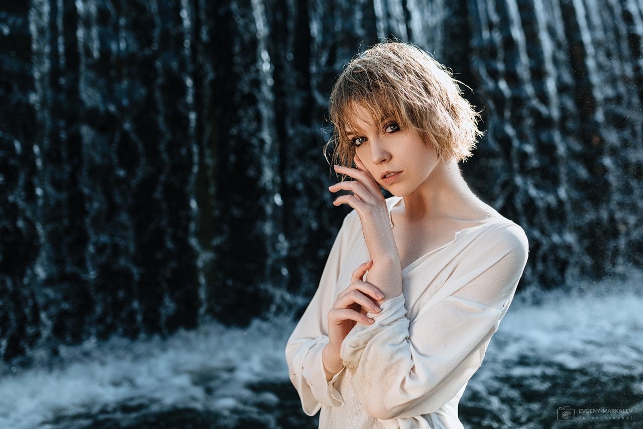 water drops, women, water, waterfall, portrait, Olya Pushkina, 720P, blonde, HD Wallpaper