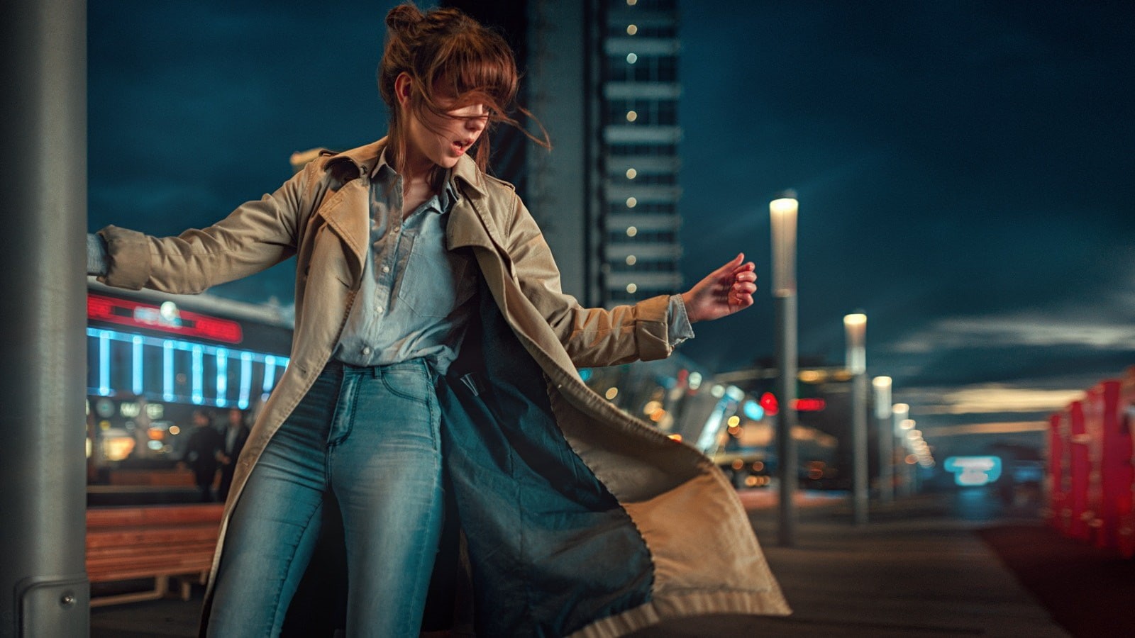 Olya Pushkina, women, trench coat, coats, model, Georgy Chernyadyev, 500px, 720P, HD Wallpaper