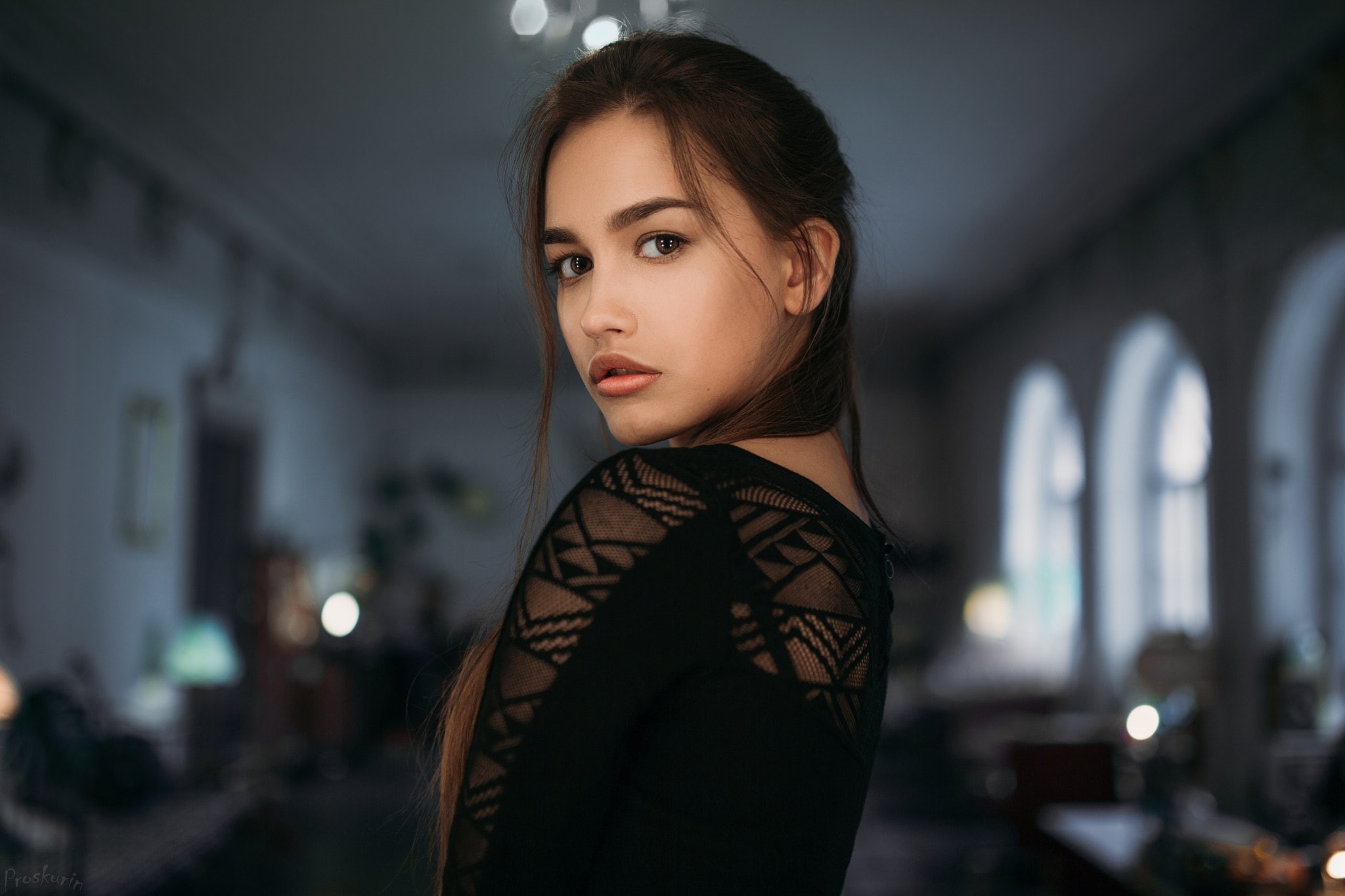 one person, hair, women, focus on foreground, looking at camera, young adult, architecture, indoors, contemplation, Anastasia Lis, beautiful woman, fashion, HD Wallpaper