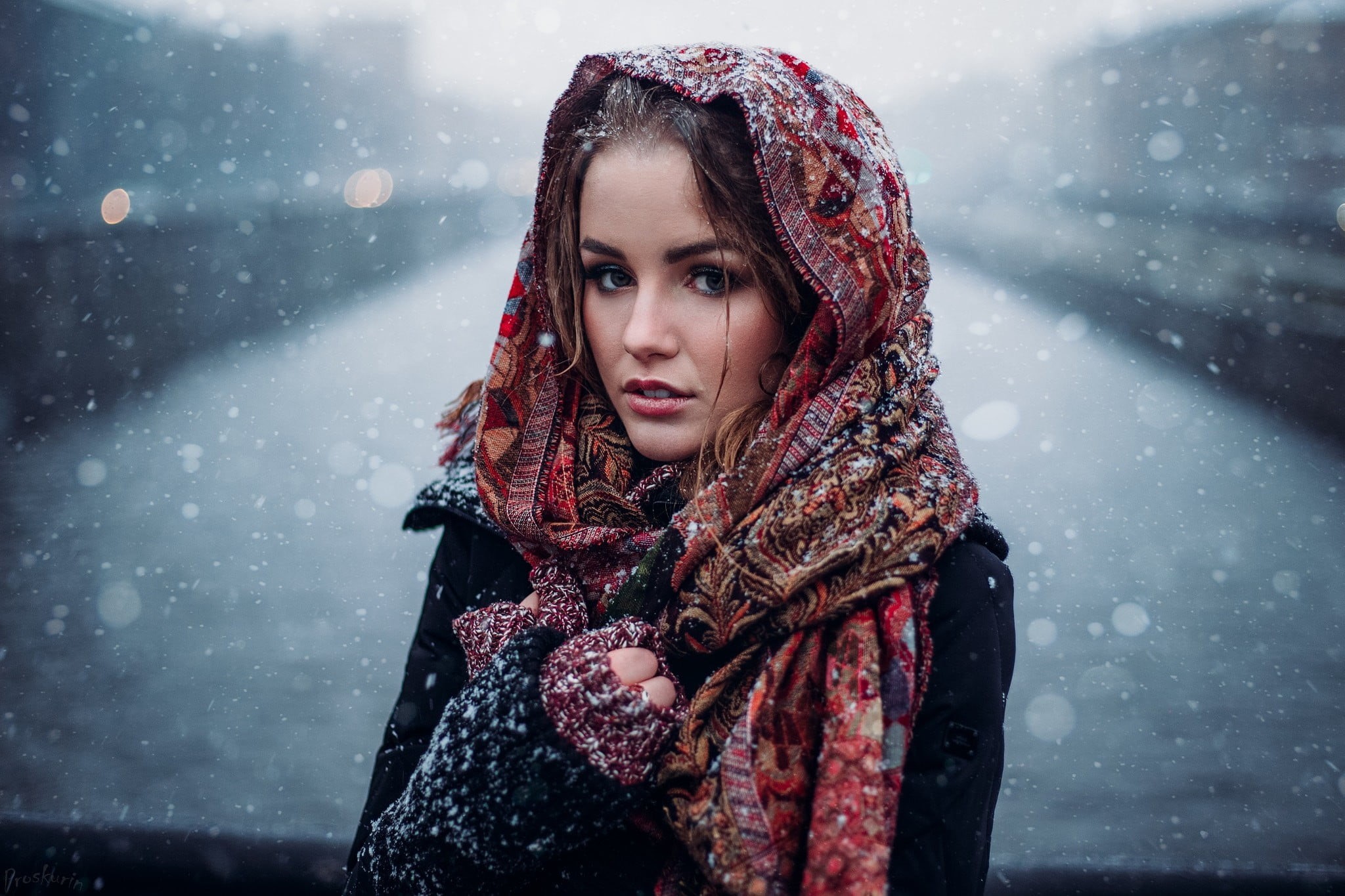 extreme weather, Julia Tavrina, outdoors, cold, beauty, looking, young adult, women, Ivan Proskurin, black jackets, winter, clothing, one person, 1080P, HD Wallpaper