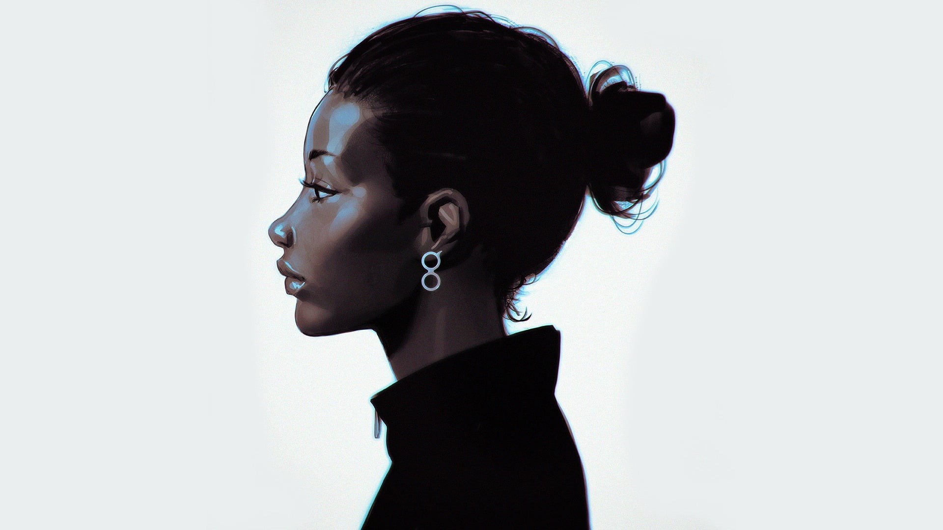 artwork, beauty, jewelry, white background, earring, beautiful woman, hair bun, portrait, looking, profile, one person, adult, ebony, studio shot, original characters, HD Wallpaper