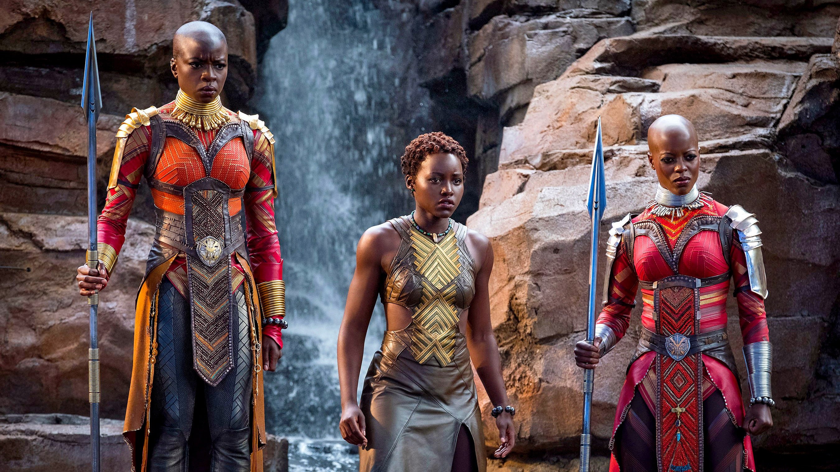 clothing, black, adult, three quarter length, ebony, Nakia, okoye, Marvel Cinematic Universe, gray, females, males, outdoors, front view, shirt, people, HD Wallpaper