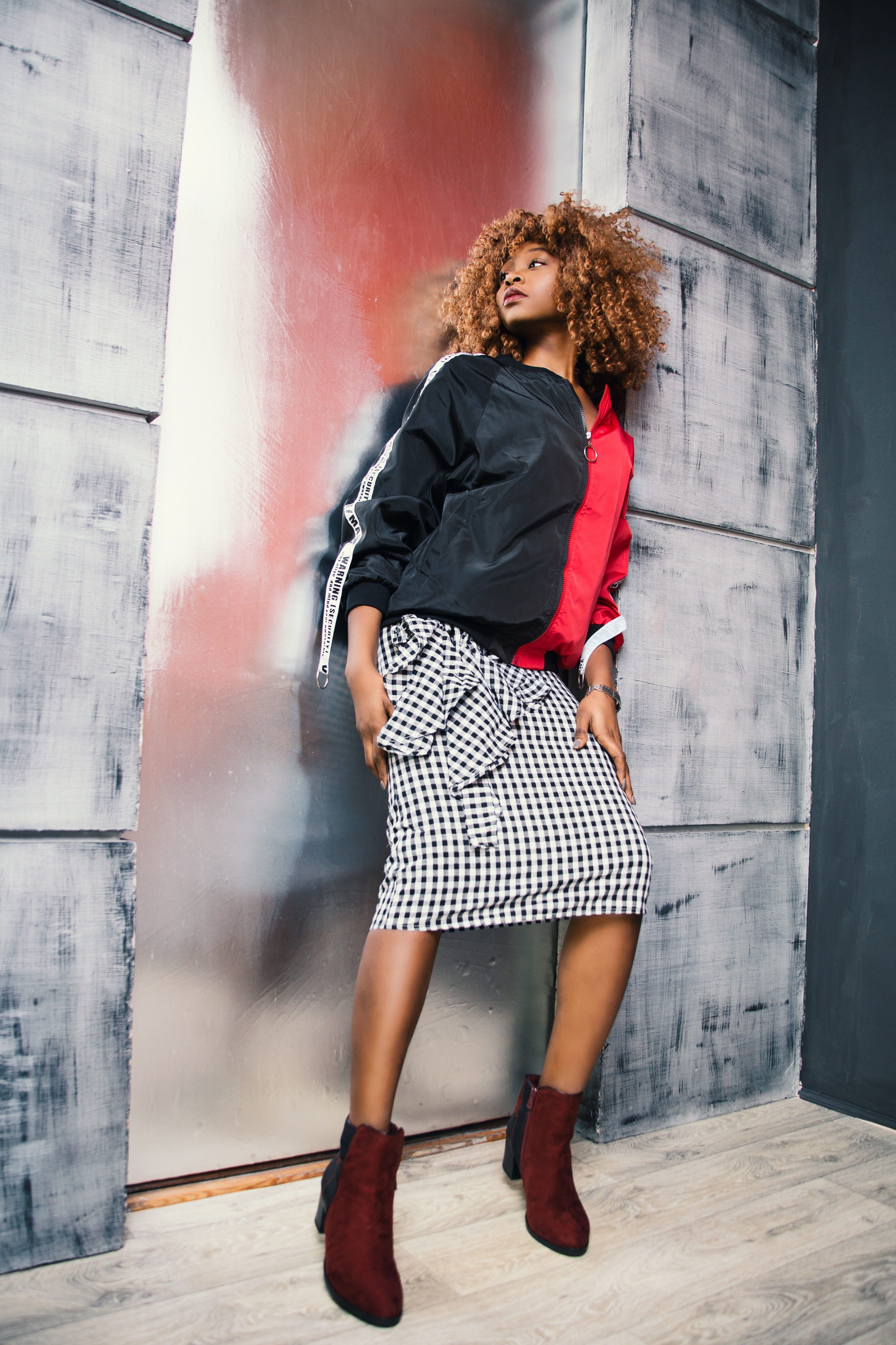 girl, lady, adult, urban, woman, model, wall - building feature, hair, female, casual, red, style, pose, wear, trendy, close-up, one person, beautiful woman, Phone HD Wallpaper