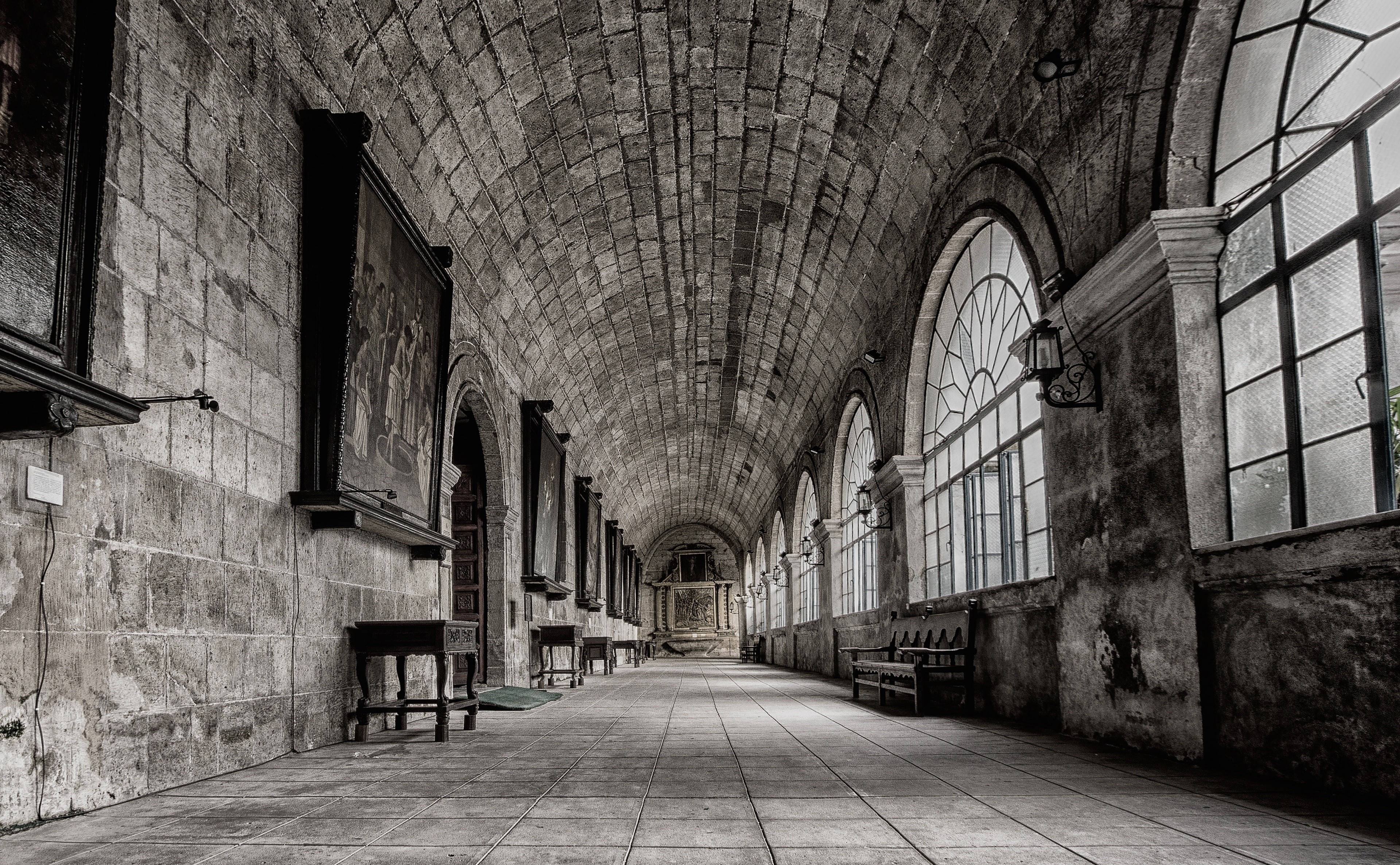 intramuros, diminishing perspective, colonnade, nationalcapitalregion, empty, the past, console, 4K, indoors, no people, Vintage, built structure, corridors, HD Wallpaper