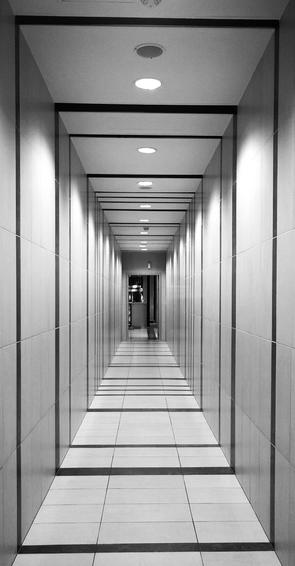 diminishing perspective, modern, uFO, floor, architecture, indoor, light, hallway, tile, nobody, walking, vanishing Point, 1080P, structure, ceiling, flooring, Phone HD Wallpaper