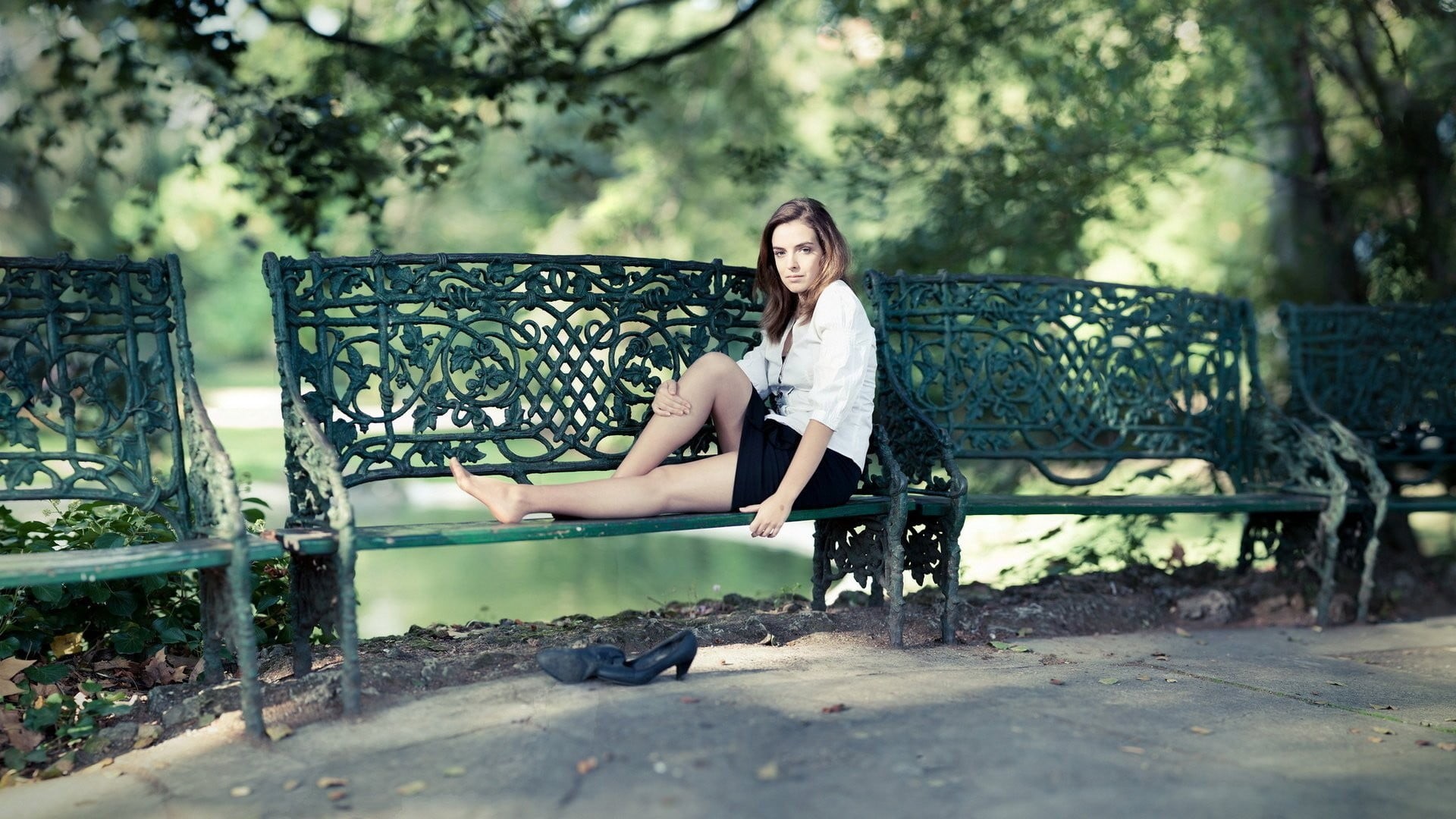 miniskirt, front view, white, one person, portrait, hairstyle, adult, shirt, trees, women, lifestyles, leisure activity, beautiful woman, young adult, quarter, HD Wallpaper