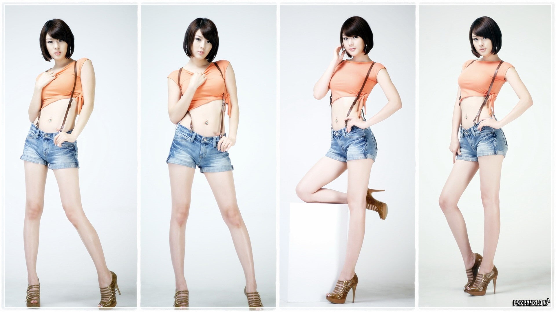 young women, young adult, beauty, white background, human body part, hand, hwang mi hee asian women brunette model jean shorts, beautiful woman, full length, HD Wallpaper