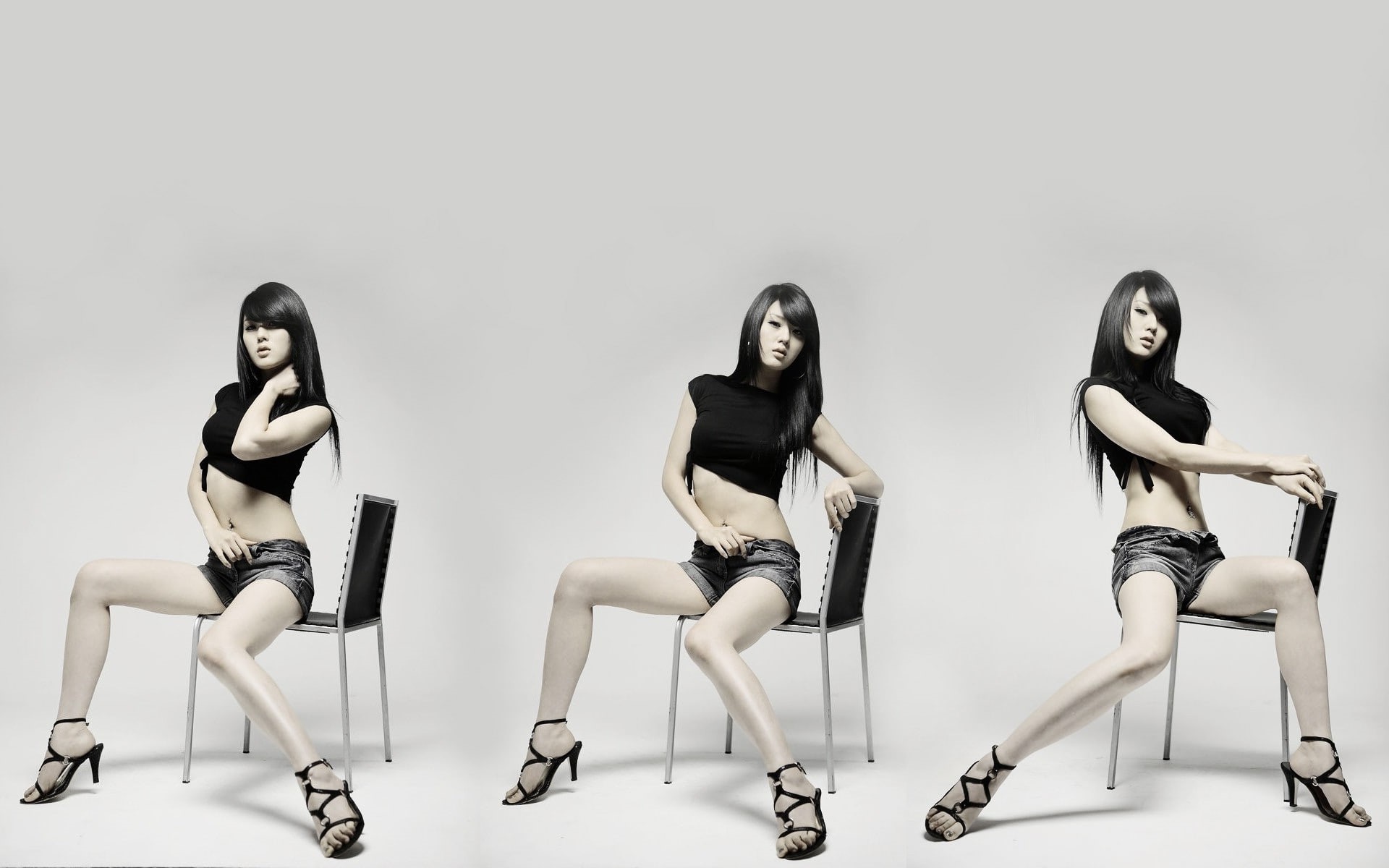 beauty, women, adult, portrait, young women, high heels, shoe, people, black color, indoors, korean, full length, hairstyle, fashion, sitting, seat, Hwang Mi Hee, HD Wallpaper