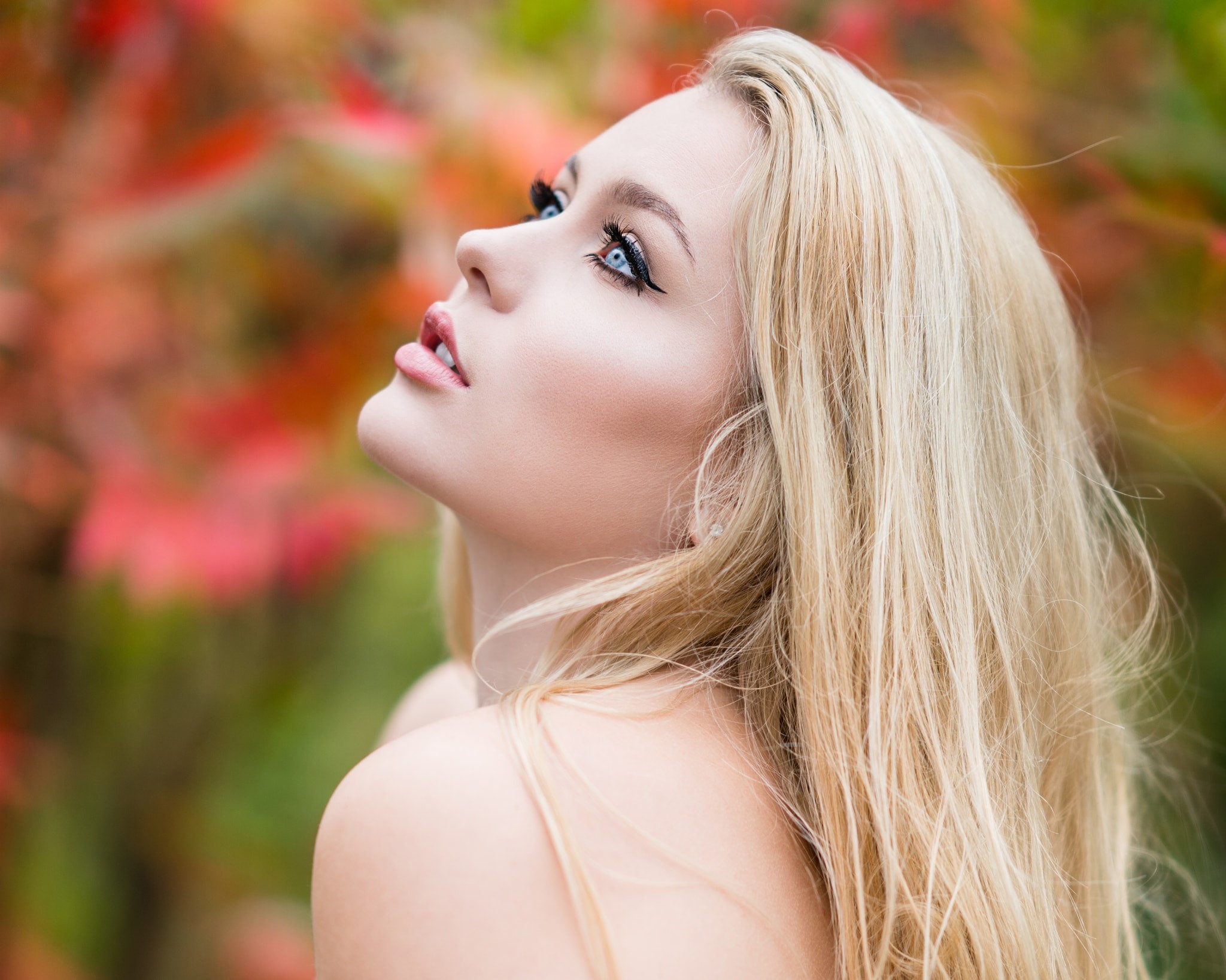 eyeliner, blue eyes, face, women, 1080P, depth of field, portrait, blonde, HD Wallpaper