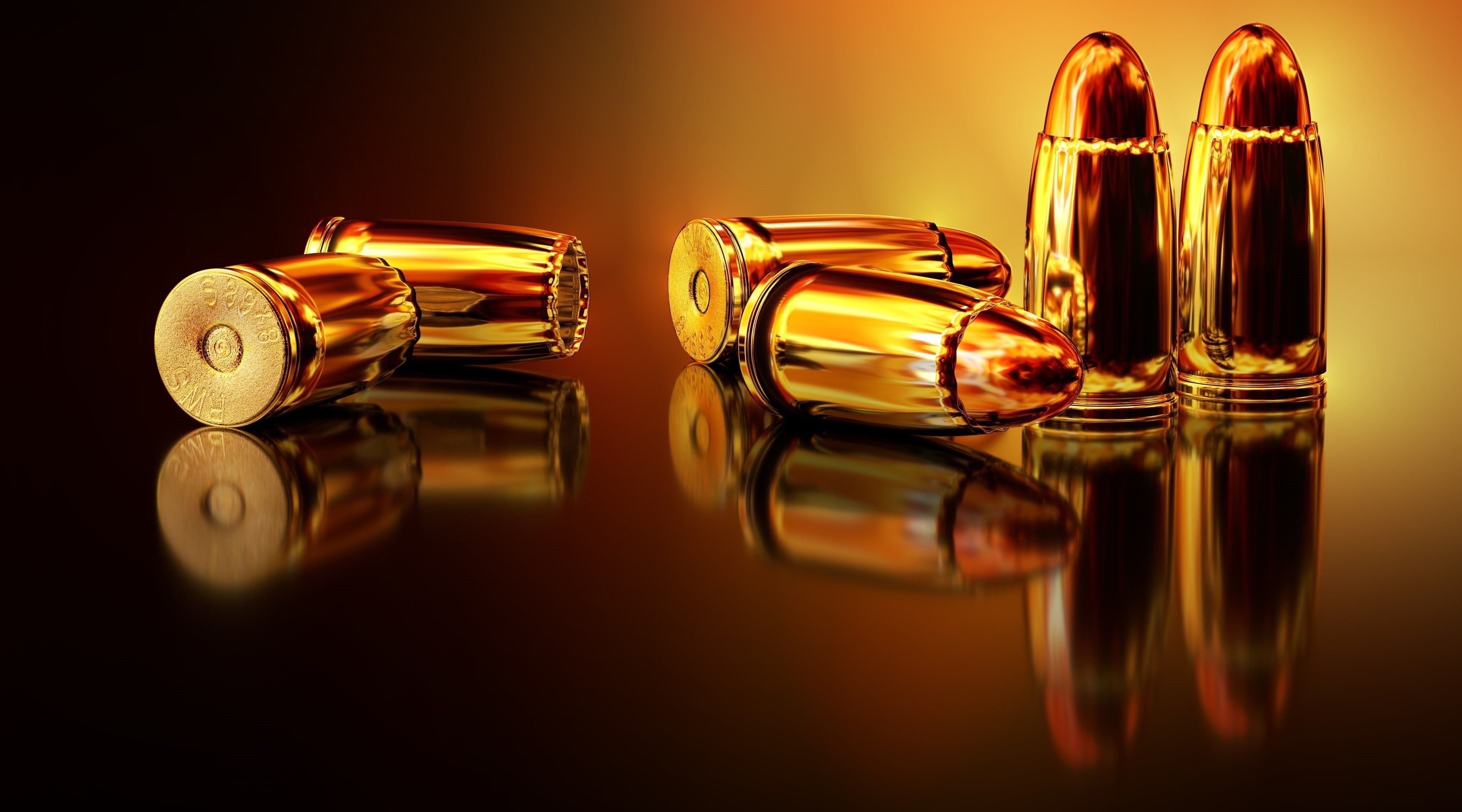 Ammunition, hd, household equipment, shot glass, gold colored, gun, Weapon, table, still life, food and drink, 3Dmodeling, no people, transparent, close-up, HD Wallpaper