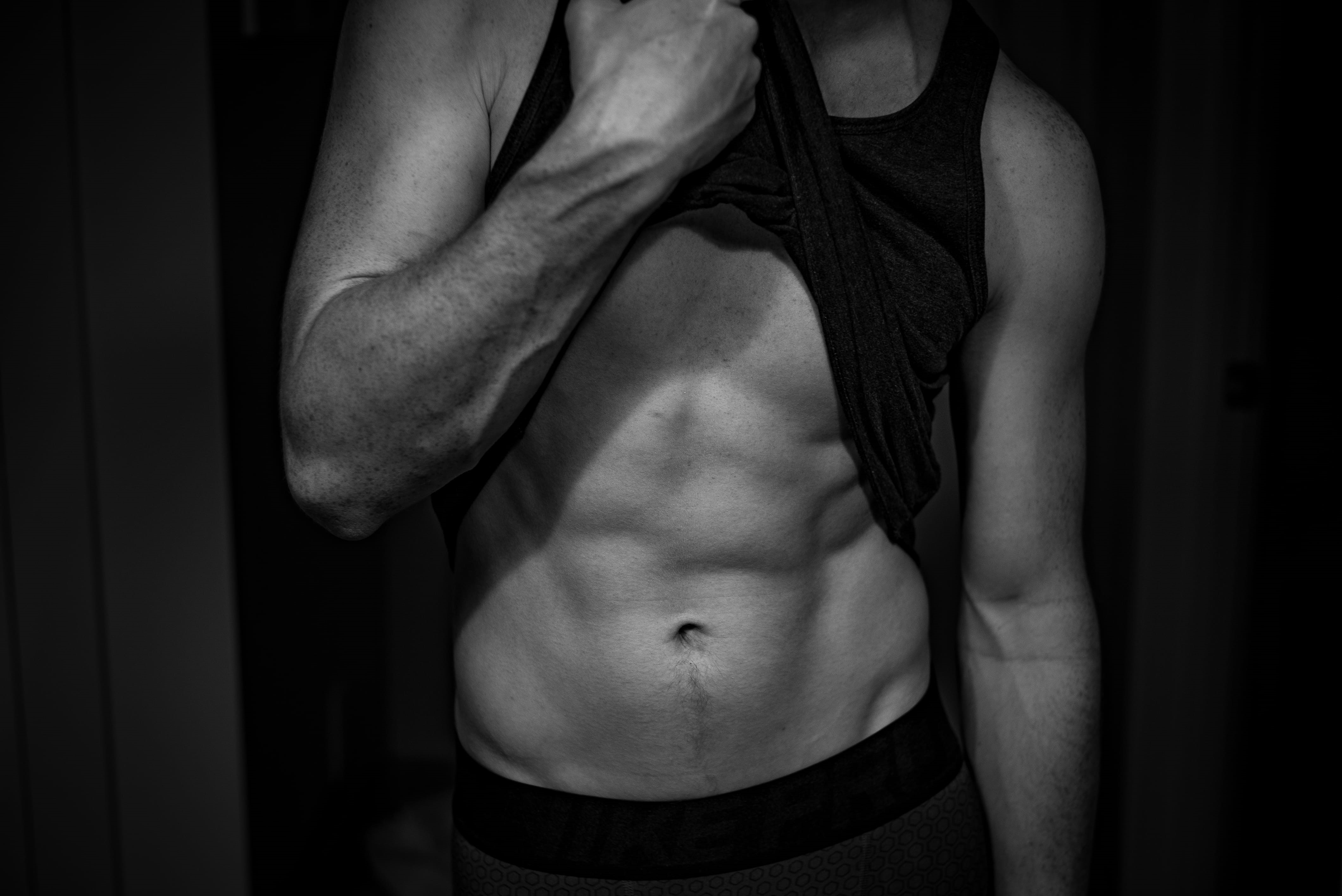 exercising, standing, fitness, arms, midsection, shirtless, abdominal muscle, black and white, human body part, healthy lifestyle, athletic, body, grayscale, HD Wallpaper