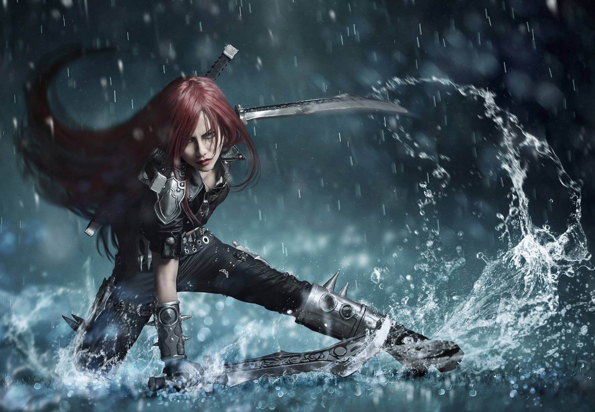 splashing, hair, fantasy, motion, beauty, one person, 1080P, adult, twin, ground, clothing, nature, rain, portrait, females, red, beautiful woman, haired, HD Wallpaper