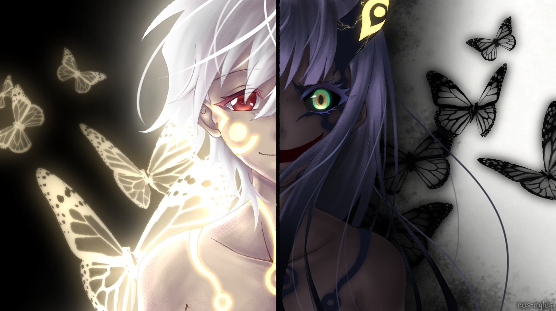 front view, character, women, black background, representation, looking at camera, Twin Star Exorcists, indoors, clothing, creativity, art and craft, Anime, HD Wallpaper