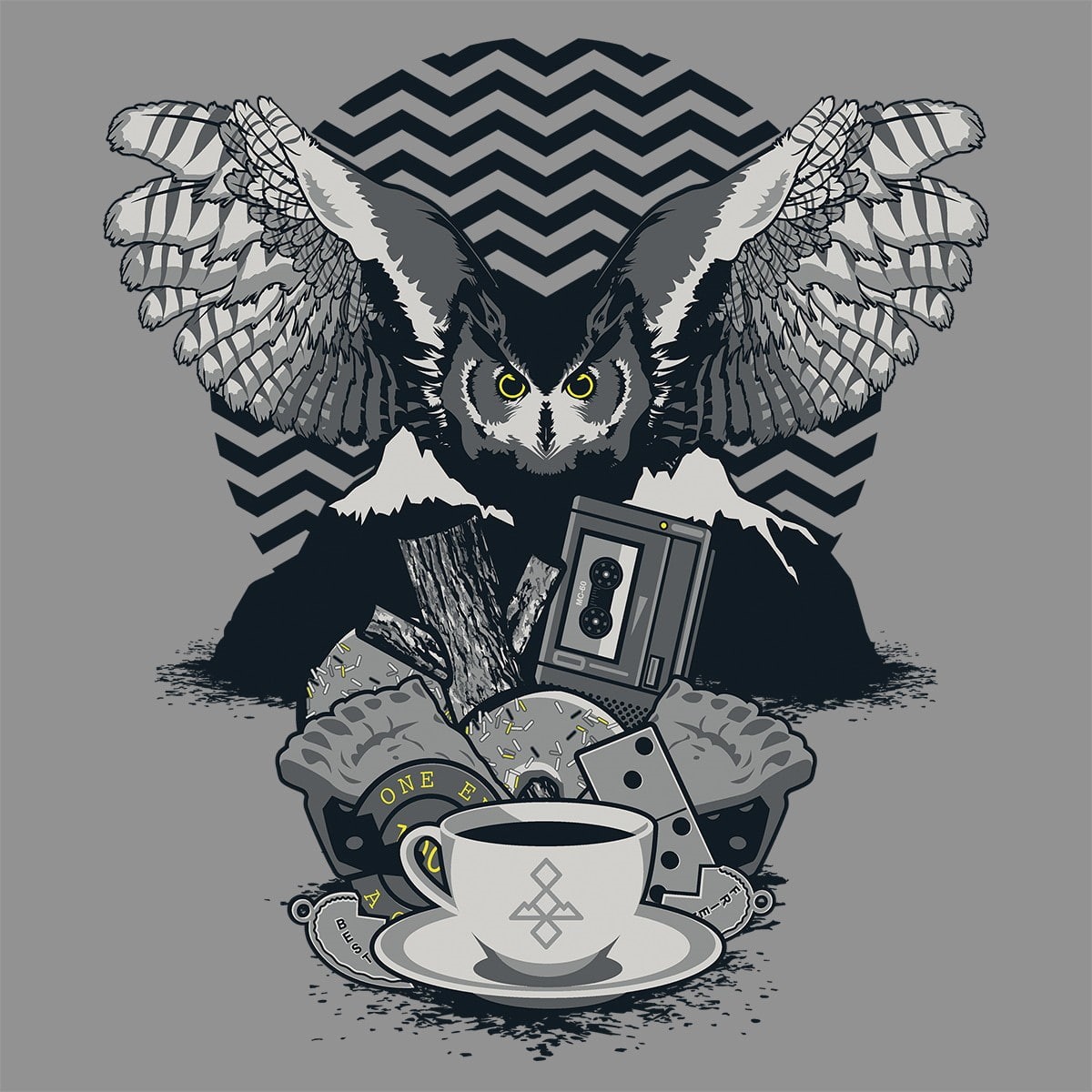 mug, art and craft, twin peaks, pattern, cup, bird of prey, animal representation, indoors, mammal, animal themes, owl, representation, coffee - drink, Phone HD Wallpaper