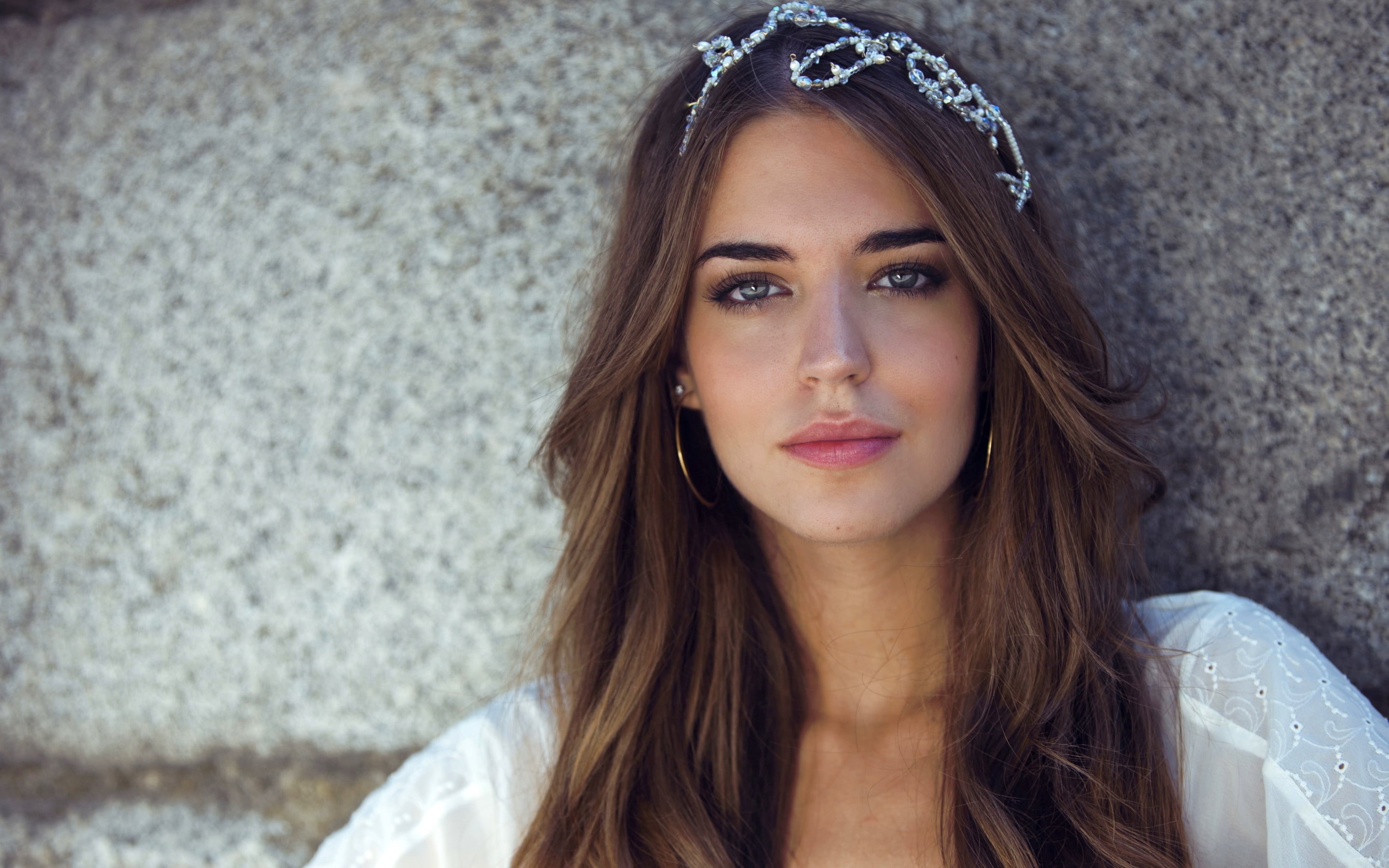 long hair, one person, headshot, beautiful woman, young women, women, hair, adult, Clara Alonso, young adult, portrait, lifestyles, brunette, hoop earrings, HD Wallpaper