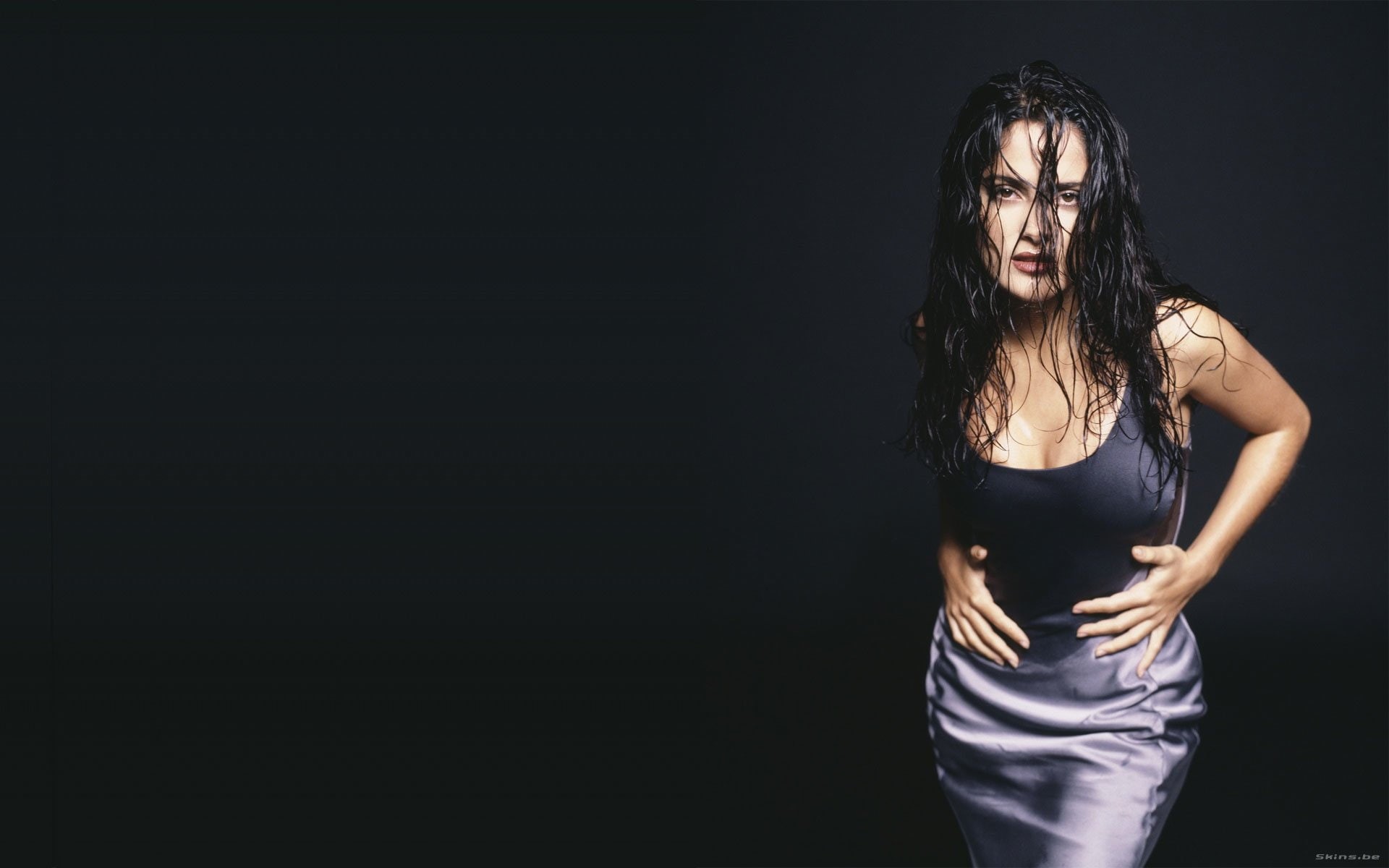 front view, sadness, emotional stress, dark, emotion, indoors, negative emotion, standing, women, adult, young adult, hair, long hair, hairstyle, Salma Hayek, HD Wallpaper