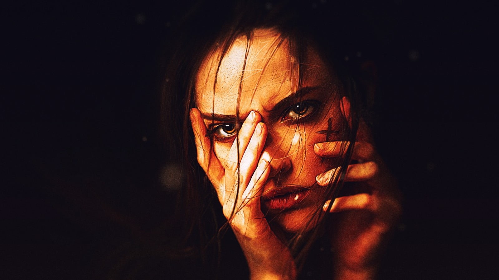 devils, dark, one person, s, black background, close-up, body part, human face, headshot, human body part, depression - sadness, woman, looking at viewer, HD Wallpaper
