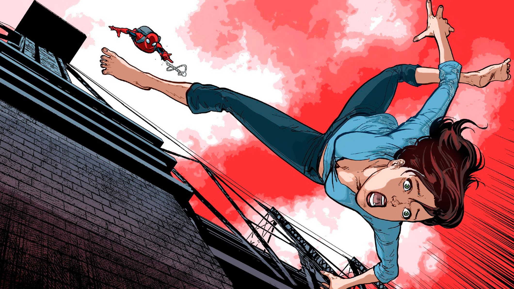 Mary Jane Watson, day, full length, one person, human arm, redhead, hairstyle, Spider-Man, sky, low angle view, arms raised, casual clothing, leisure activity, HD Wallpaper