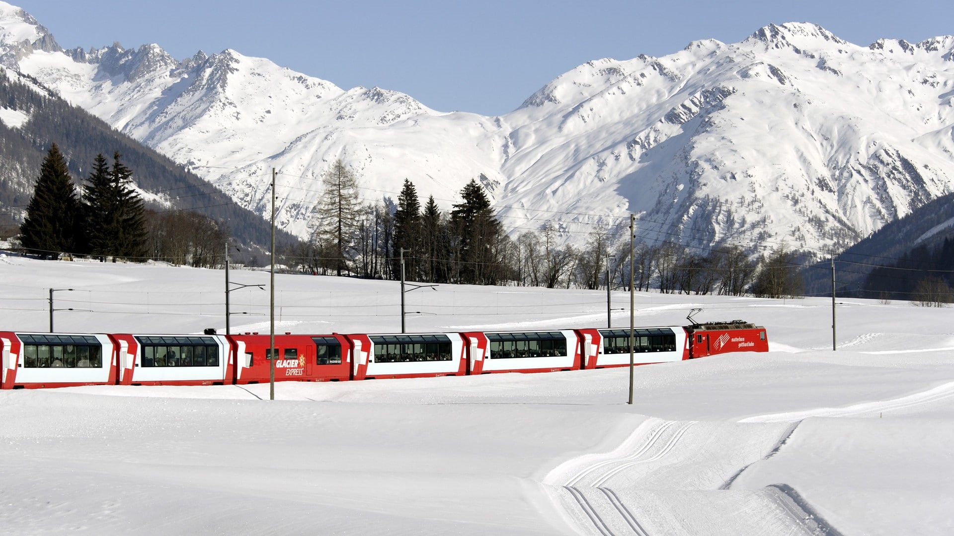 nature, trees, Alps, train, landscape, snow, forest, 1080P, winter, Switzerland, mountains, railway, HD Wallpaper