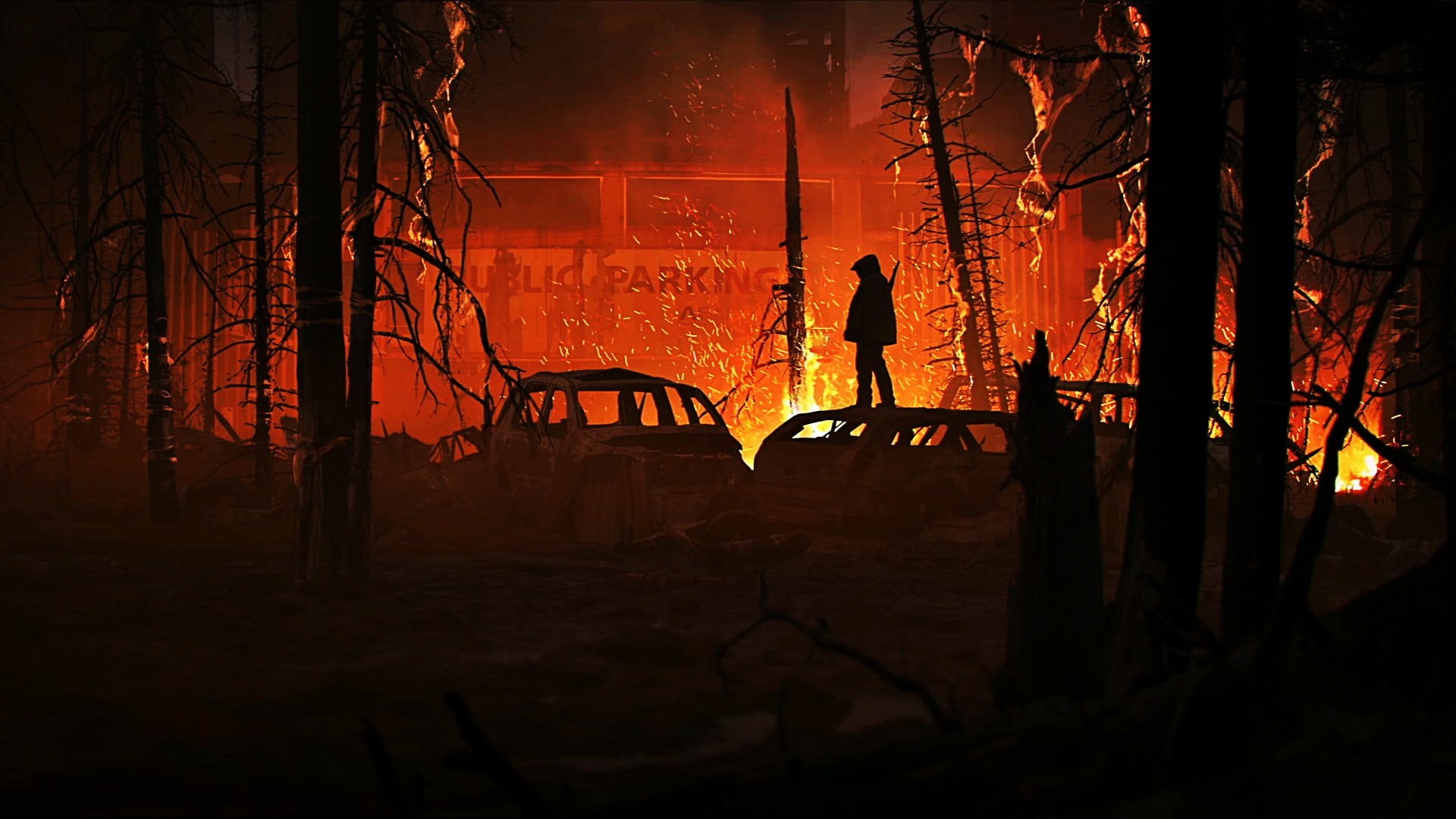 fire - natural phenomenon, adult, Gamer, real people, night, outdoors, white, built structure, people, architecture, heat - temperature, glowing, orange color, HD Wallpaper