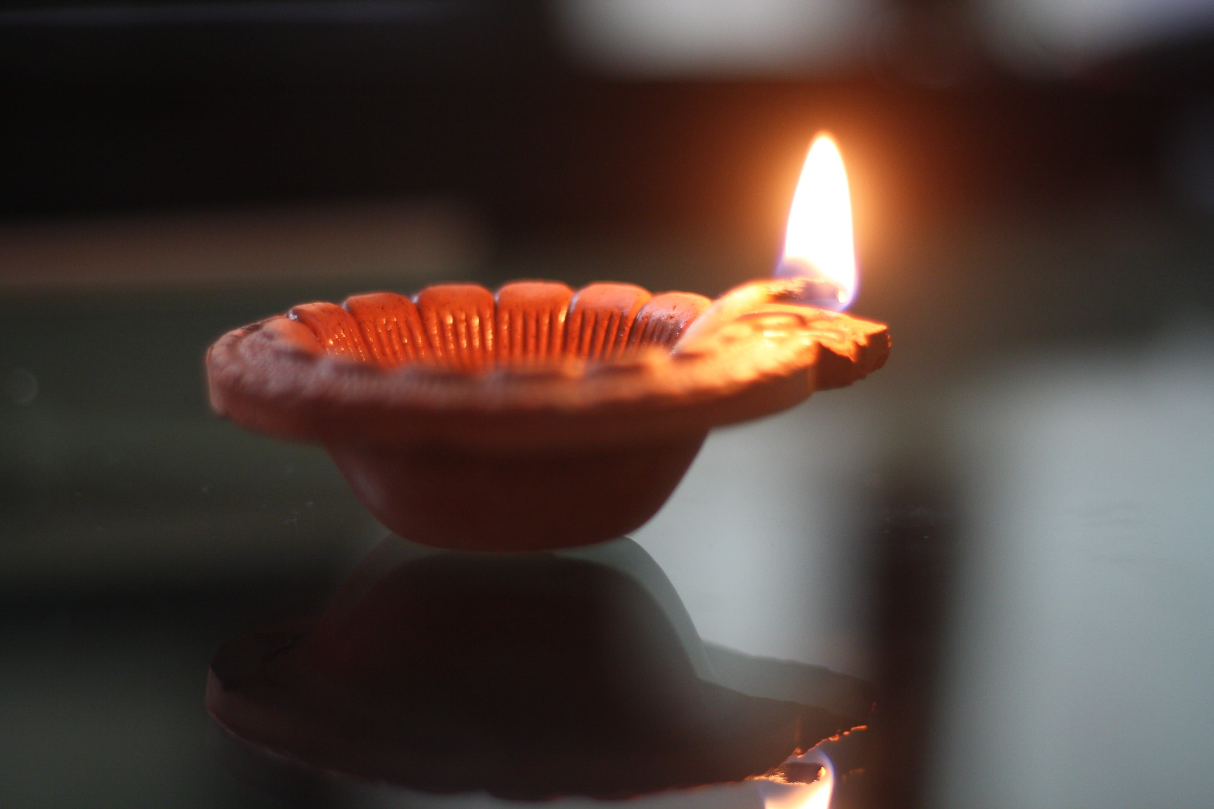 nature, close-up, happy diwali, electric lamp, diya, 4K, illuminated, selective focus, focus on foreground, deepavali, food and drink, flame, heat - temperature, HD Wallpaper