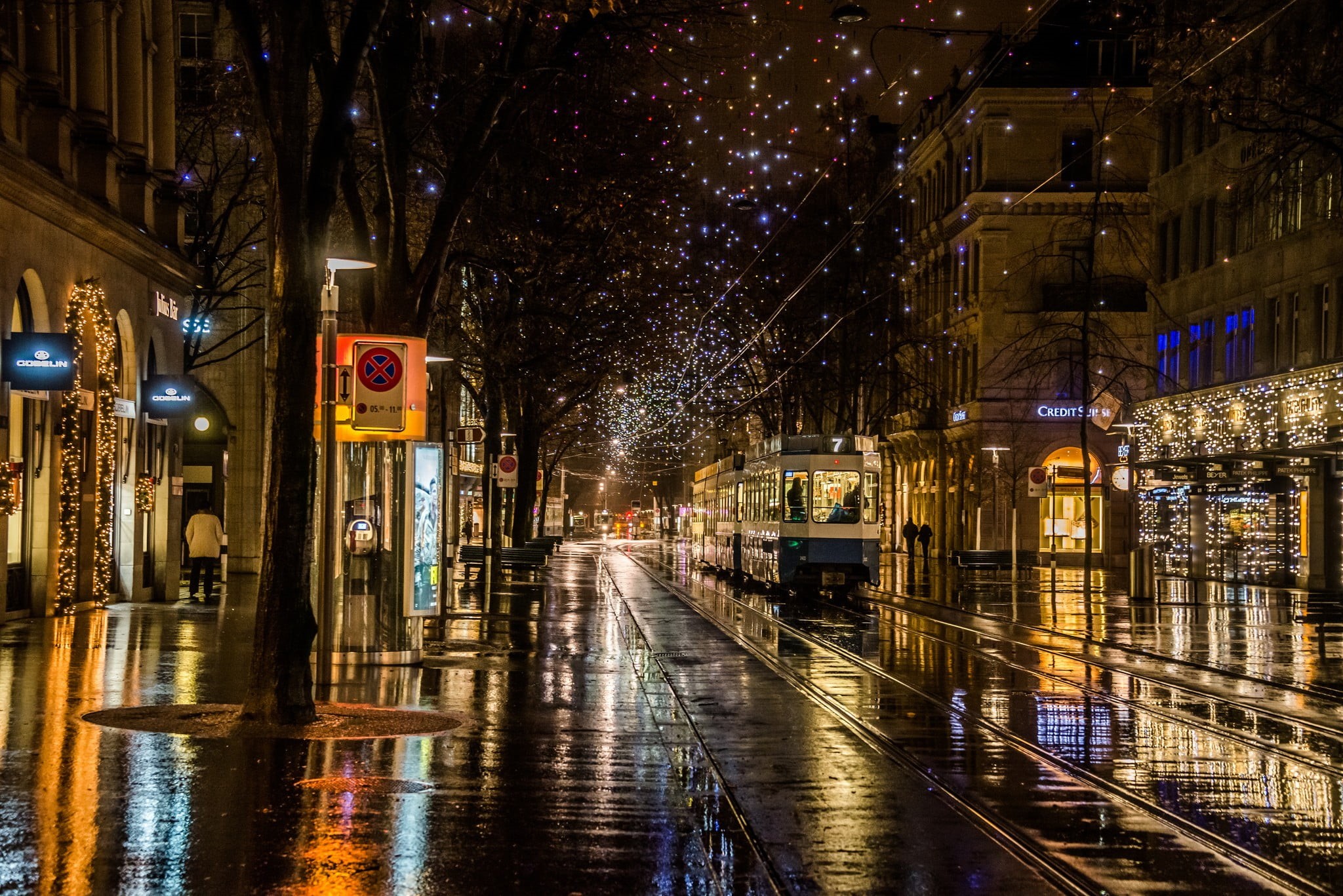 no people, 1080P, street, building exterior, buildings, reflection, architecture, city, outdoors, Switzerland, nature, transportation, city lights, wet, HD Wallpaper