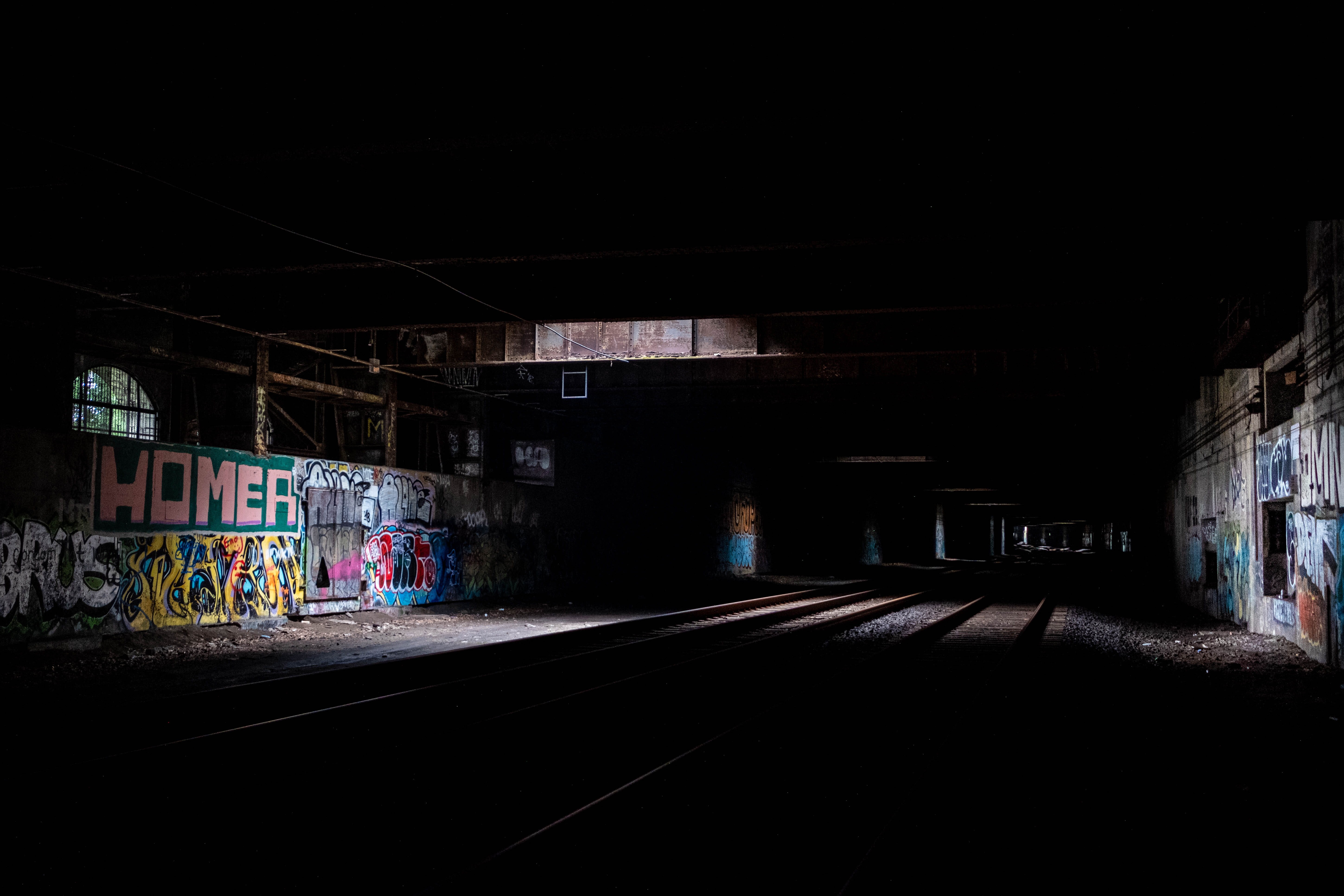 wall - building feature, dark, room, train, no people, railway, creativity, street, light at the end of the tunnel, city, art and craft, railways, tunnel, HD Wallpaper