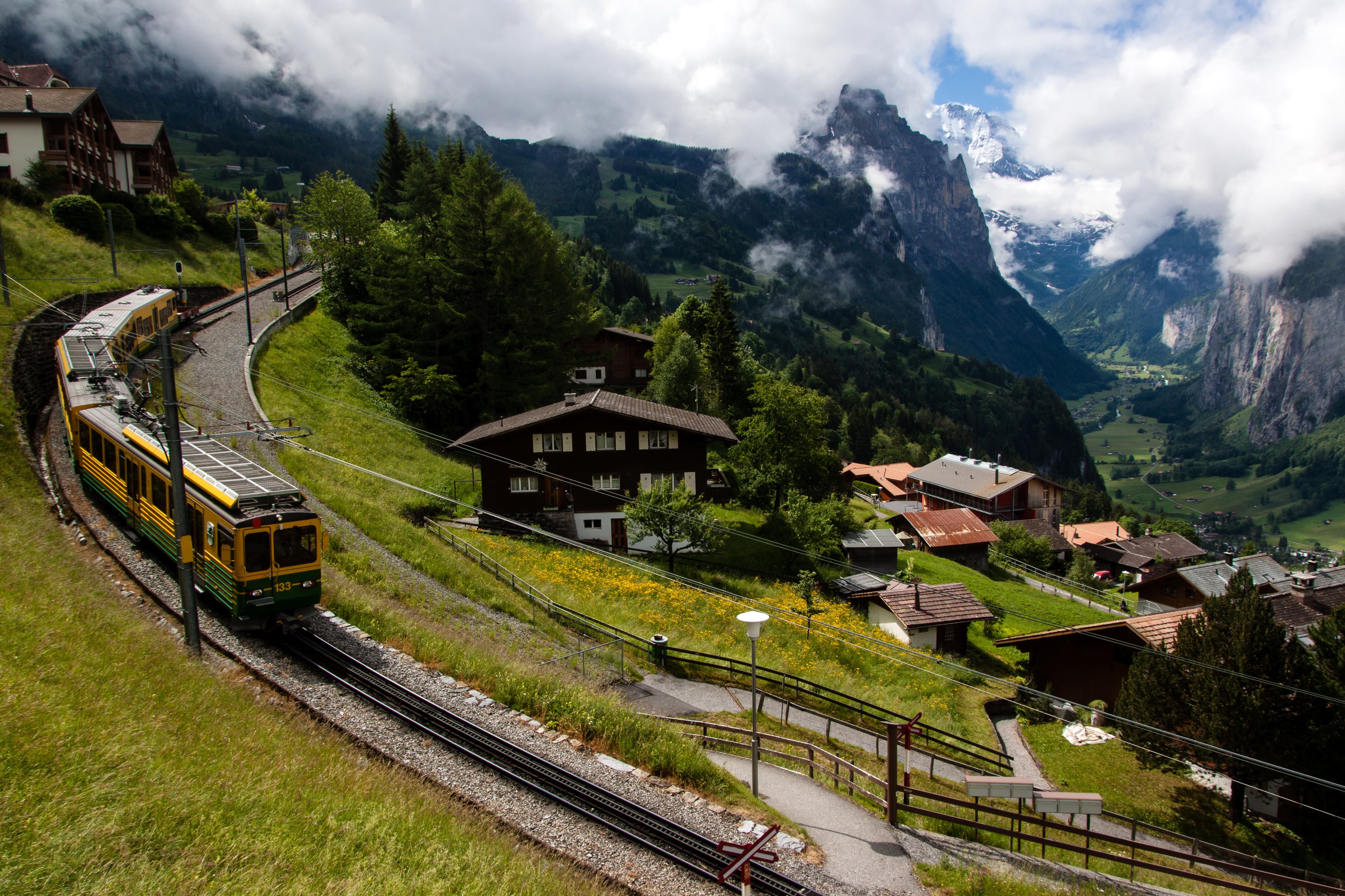 summer, journey, bernese Oberland, jungfrau, grindelwald, 4K, cultures, home, austria, cloud - sky, valley, grass, track, travel Destinations, gorge, green, HD Wallpaper