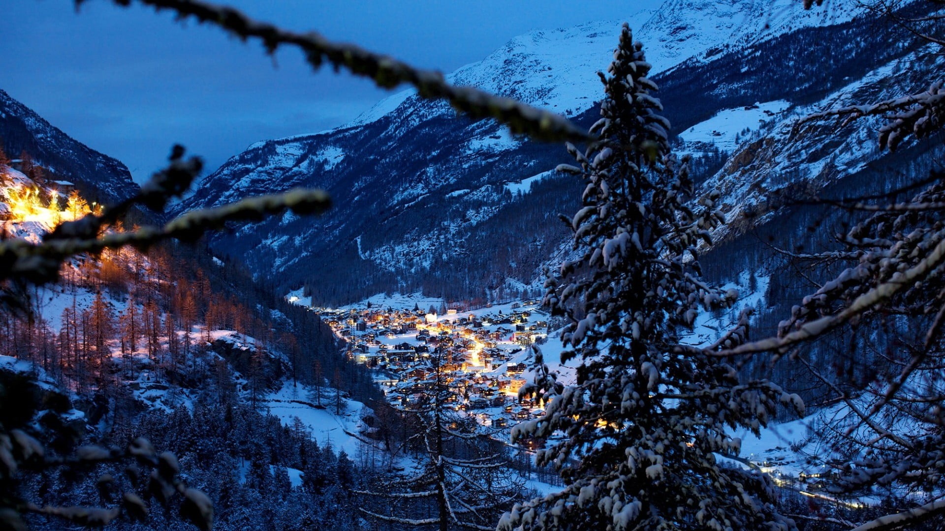 mountain, tranquil Scene, christmas, cityscape, valley, mountains, scenics, day, 1080P, beauty In Nature, outdoors, evening, plant, europe, tree, sky, HD Wallpaper