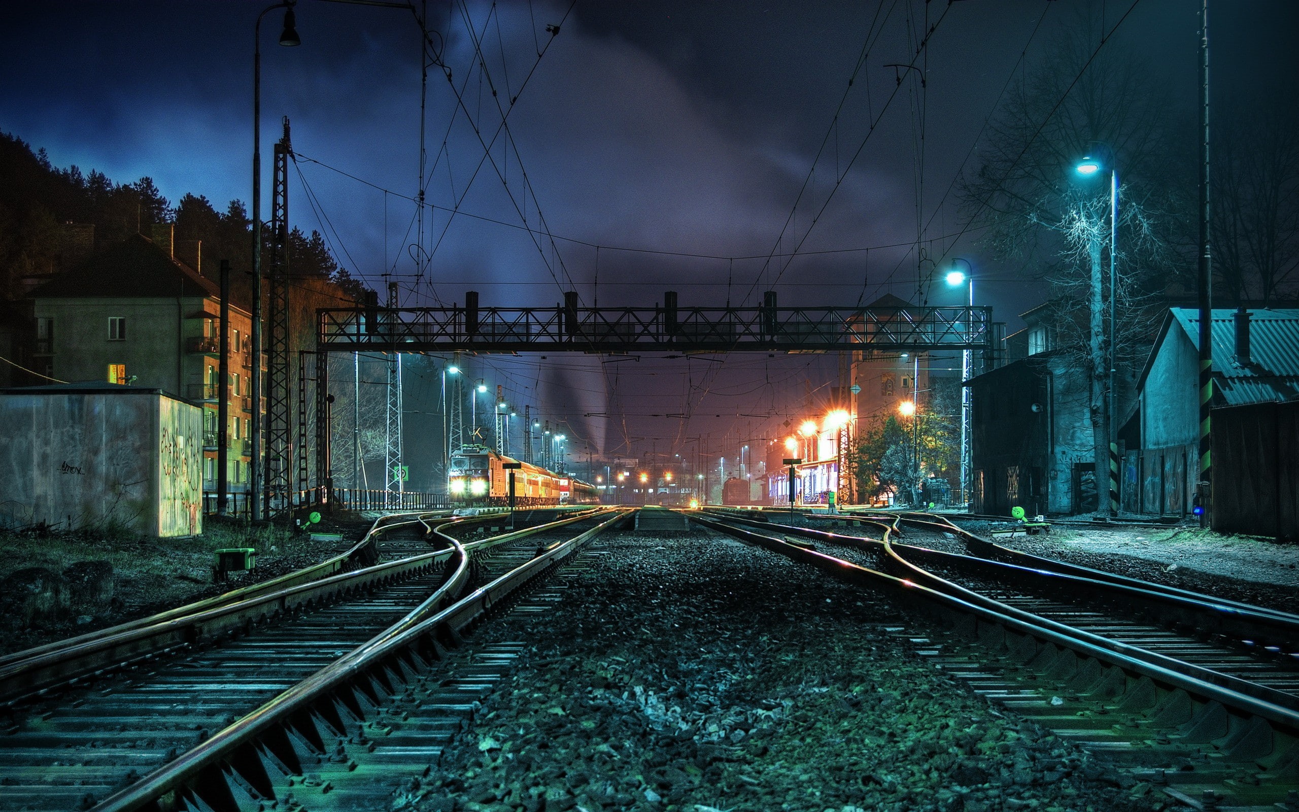 railway, night, railway station, vehicle, 2K, train station, train, HD Wallpaper