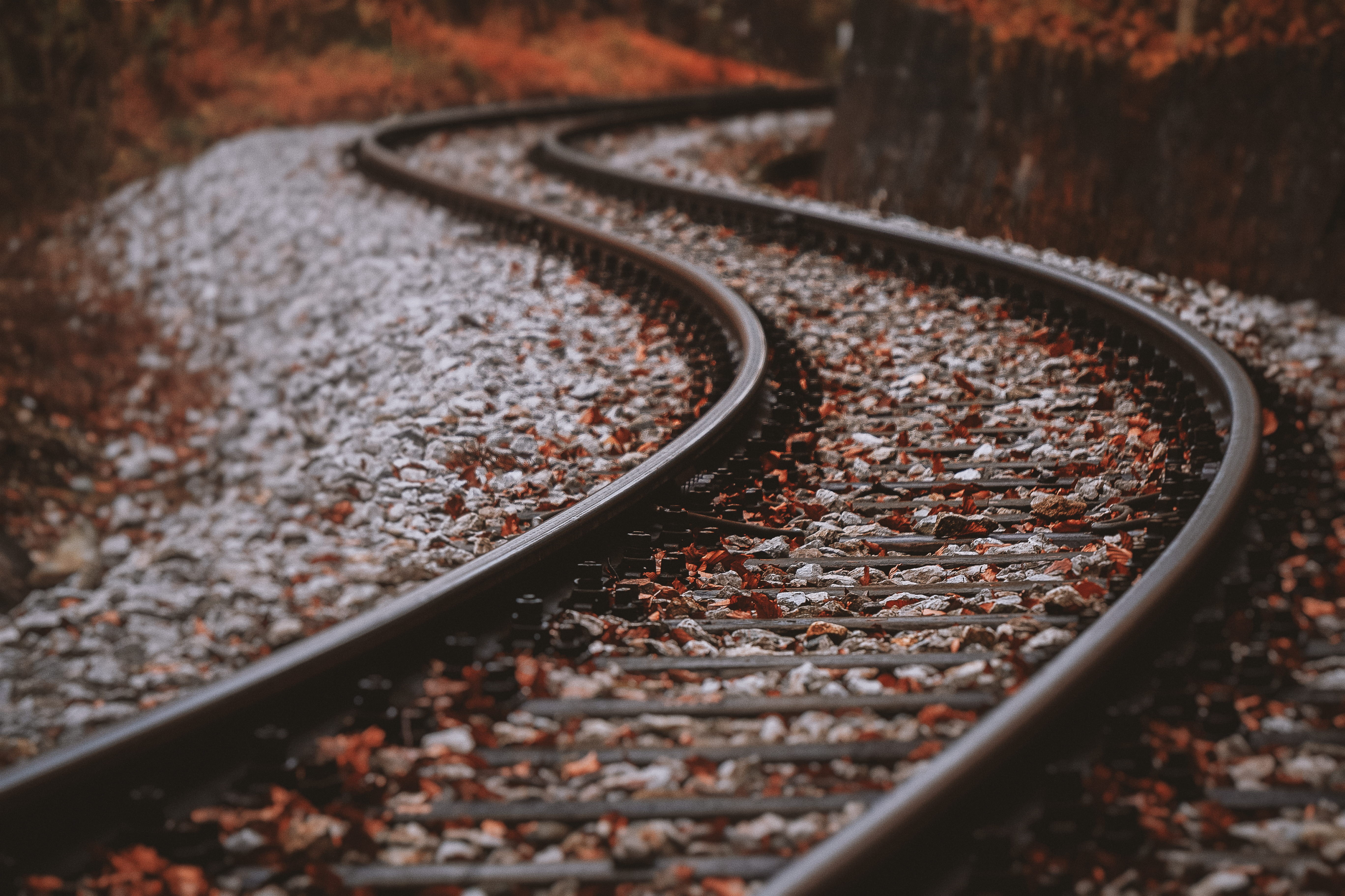 direction, railroad track, solid, rail transportation, path, photography, outdoors, journey, travel, rail, metal, focus, pebble, the way forward, nature, HD Wallpaper
