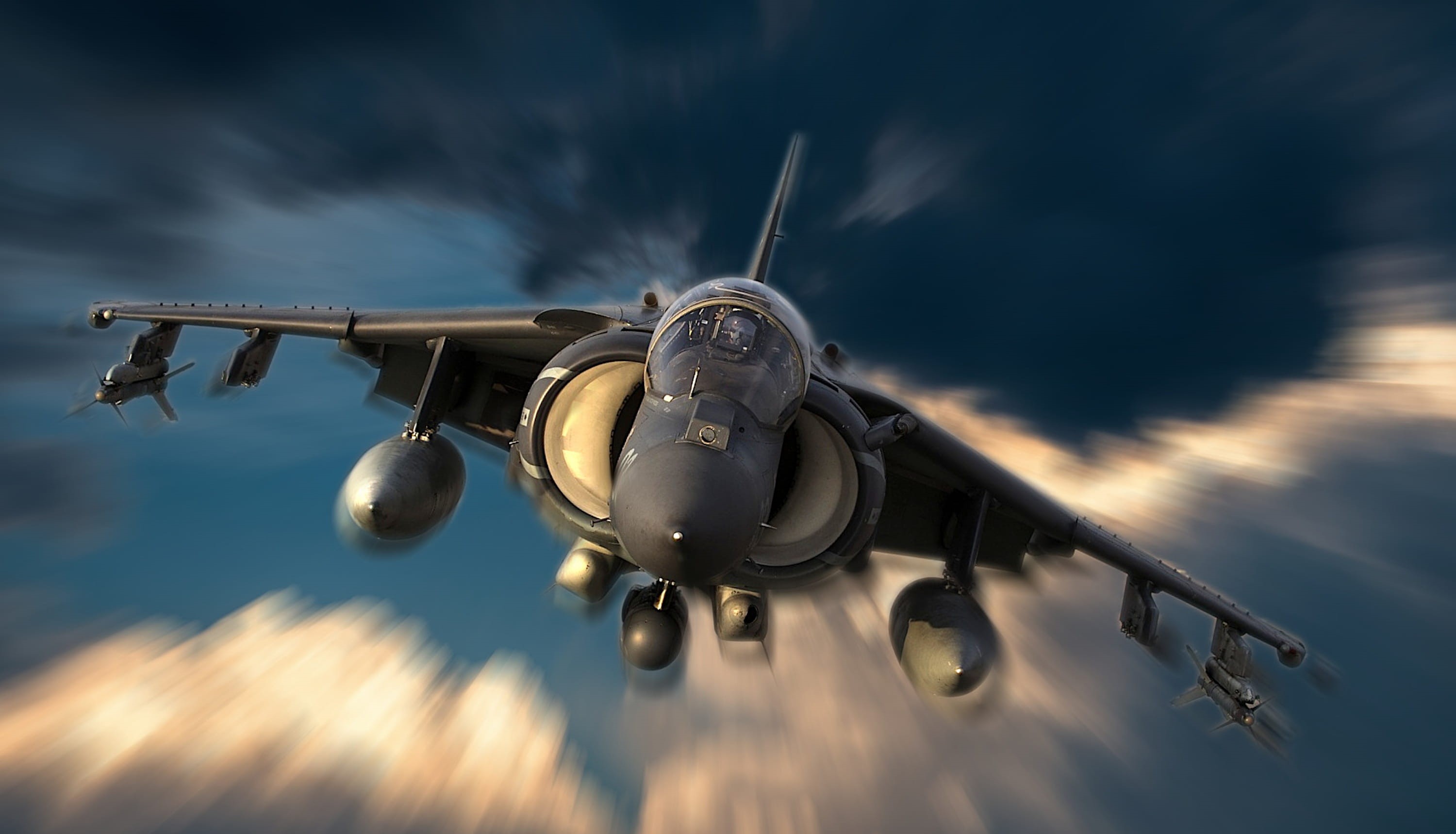 harrier, plane, aviation, airplane, 2K, outdoors, blurred motion, sunlight, transportation, on the move, photo manipulation, flying, jet, motion, gimp workshop, HD Wallpaper